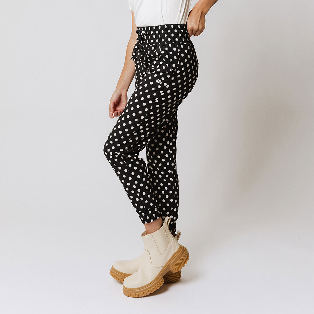 Black Polka Dot Joggers for Women - Stylish & Comfortable Running Pants for Casual Wear, Lounge & Travel