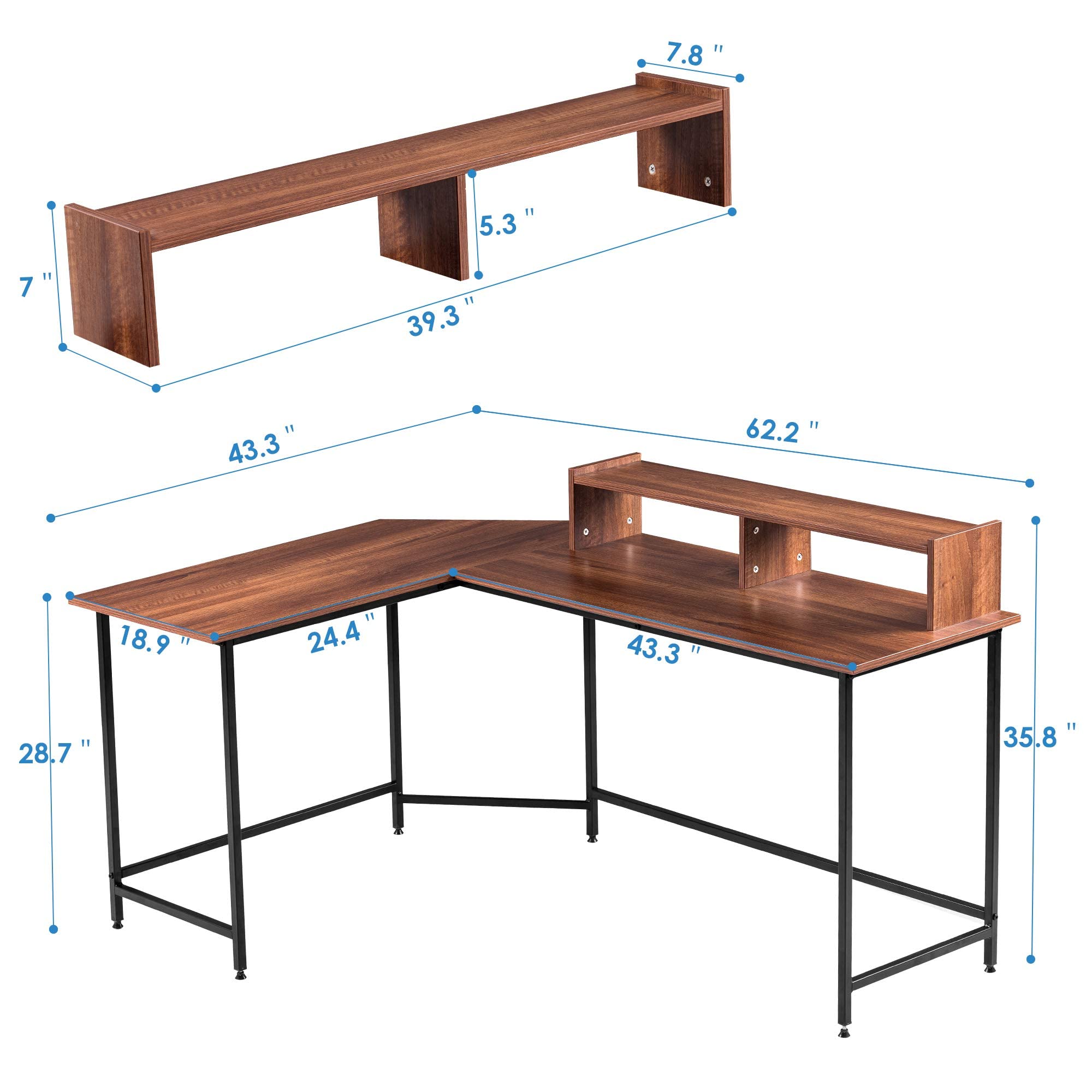 ivinta Modern L-Shaped Computer Desk with Monitor Stand - Ergonomic Gaming & Office Workstation for Small Spaces | Perfect for Home Office, Study & Writing (Model 6404)