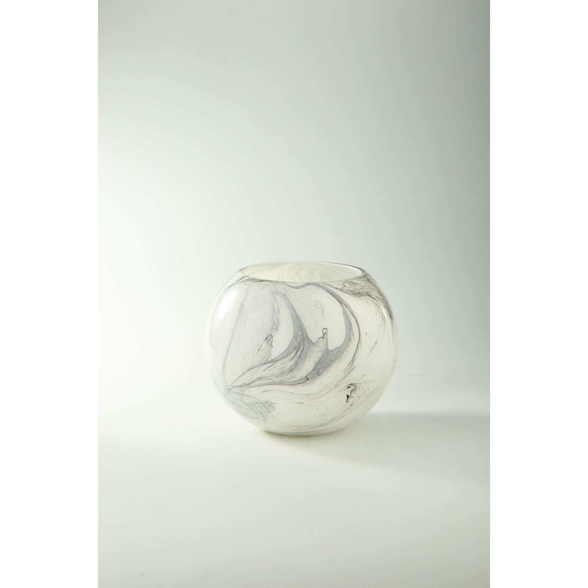 CC Home Furnishings 10-Inch Abstract Round Glass Vase in White and Gray - Modern Decorative Centerpiece for Living Room, Dining Table, Wedding & Home Decor