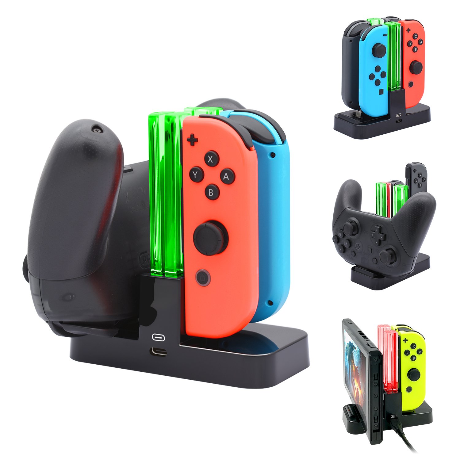 FastSnail Controller Charger for Nintendo Switch & OLED Model - Joycon Charging Dock Station with LED Indicator & Type-C Cable - Compatible with Joy-Con/Pro Controller/Wii U - Perfect for Gaming Sessions & Multiplayer Setups