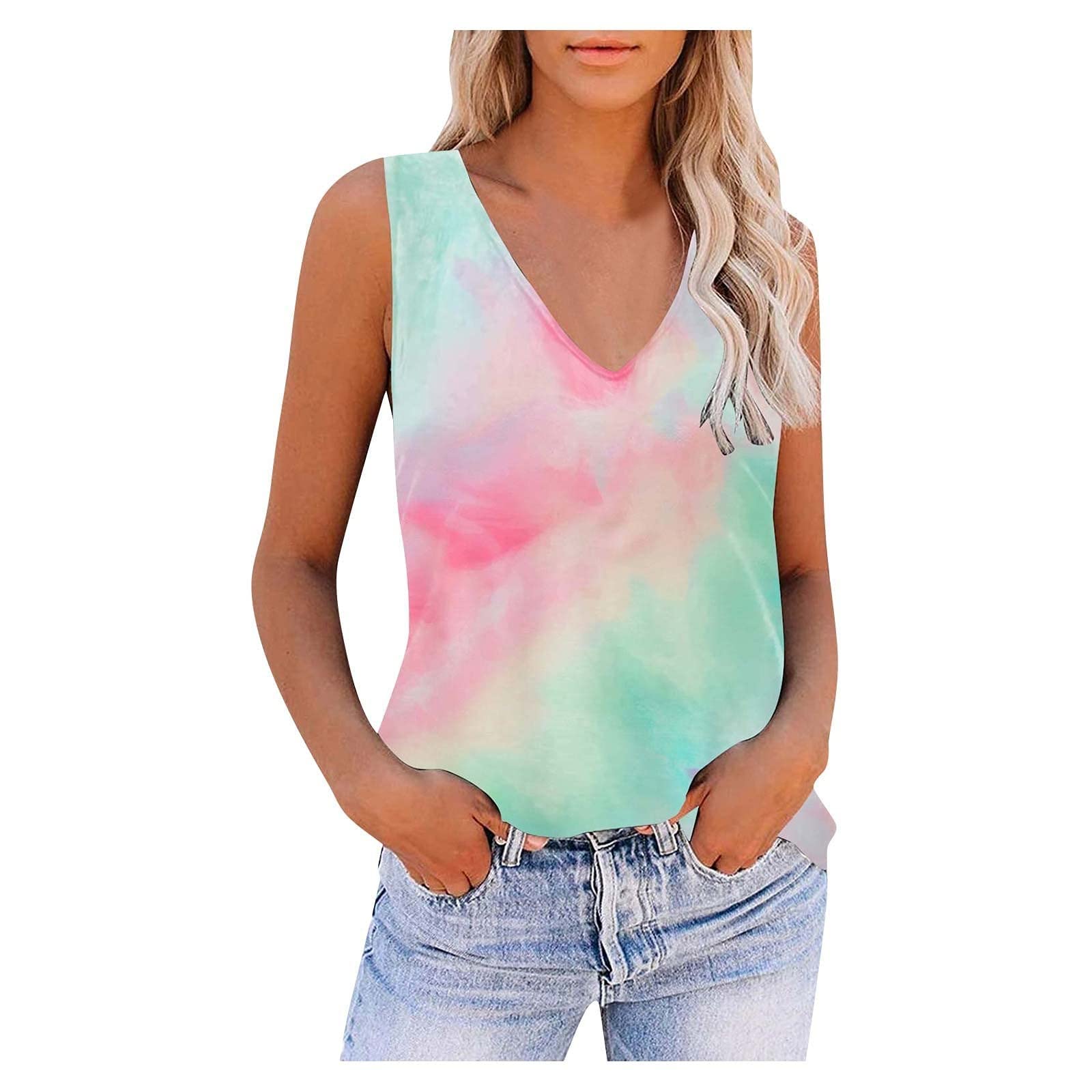 Women's Orange Sleeveless V-Neck Pullover Tank Top - Breathable Summer Blouse for Casual Wear, Gym, and Beach Outfits
