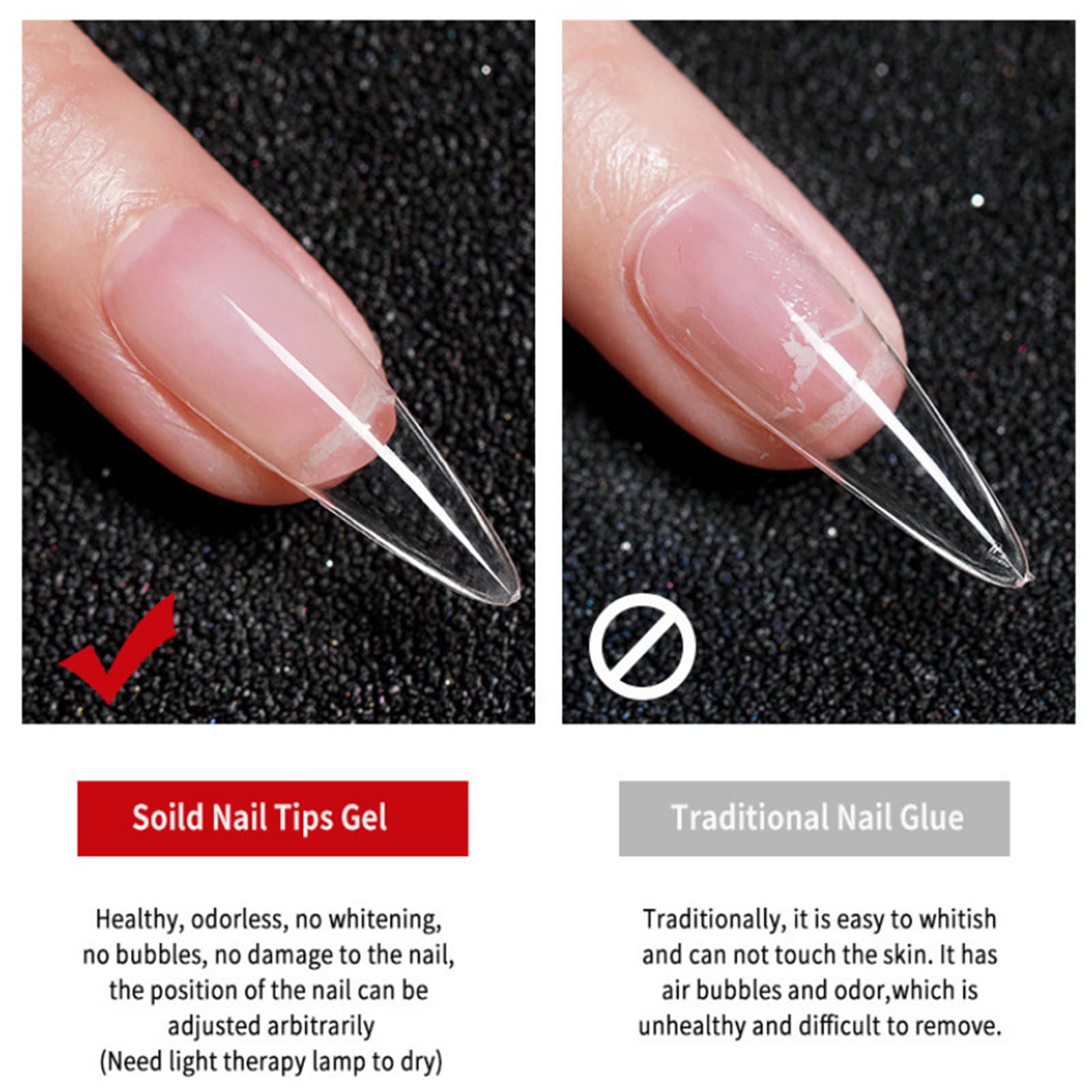 3Pcs Solid False Nail Tips Gel Glue - Clear UV LED Nail Extension Kit with Rhinestone Glue & Soak Off Gel - Perfect for Press On Nails, DIY Nail Art & Salon Use - 10g (2PCS)