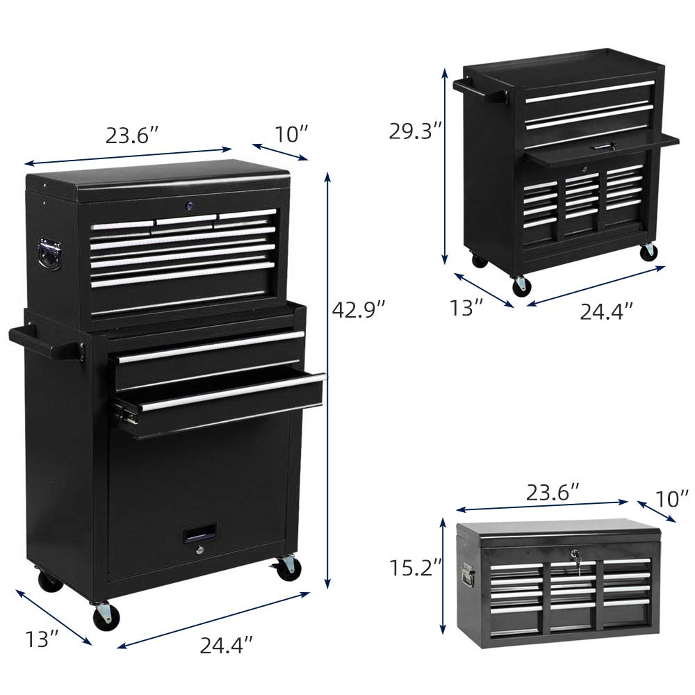 8-Drawer Rolling Tool Chest with Lockable Drawers - Heavy Duty Mobile Tool Storage Cabinet for Garage, Workshop & Warehouse - Large Tool Box with 4 Wheels & Detachable Design - Perfect for Mechanics, DIY Enthusiasts & Professional Contractors