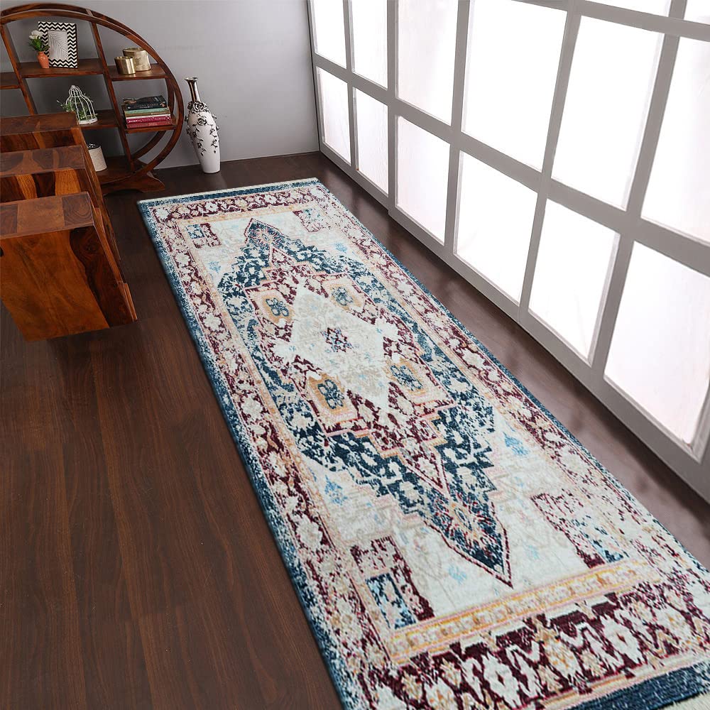 Machine Made Polyester Area Rugs 2'6''x9'10'' Runner - Red Oriental Traditional Design Low Pile Carpet for Living Room Bedroom Hallway | Home Decor Floor Covering (M00062)