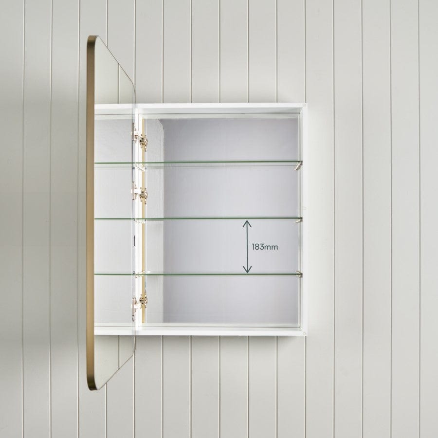 Rectangular Mirror Cabinet with Brushed Brass Finish - Modern Bathroom Vanity & Storage Solution for Small Spaces