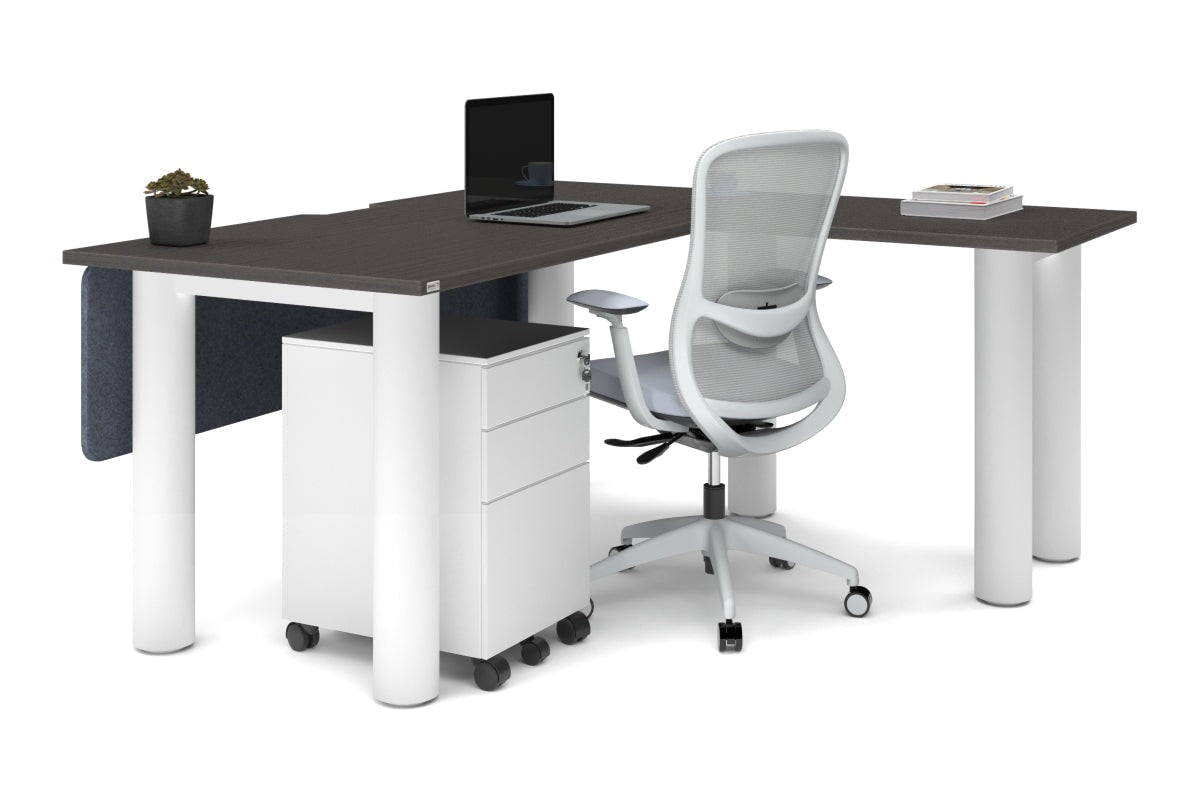 L-Shaped Corner Office Desk with Quadro Cylinder Legs - 1600L x 1800W Dimensions, Cable Management Scallop - Perfect for Home Office, Gaming Setup & Workspace Organization