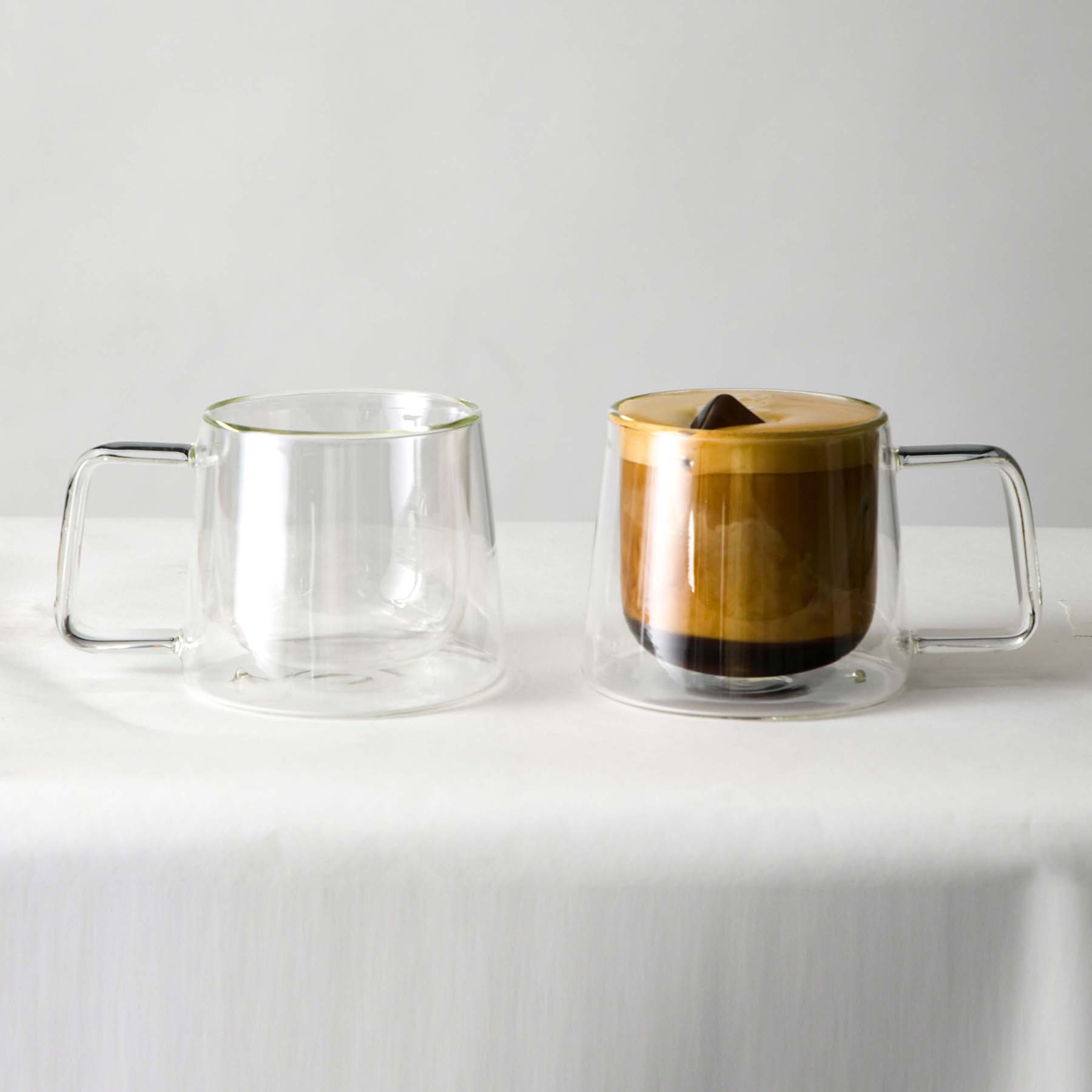 Premium Double Walled Insulated Glass Coffee Mug with Handle - Set of 2 (8.5oz) - Perfect for Hot & Cold Beverages at Home, Office or Outdoor Camping