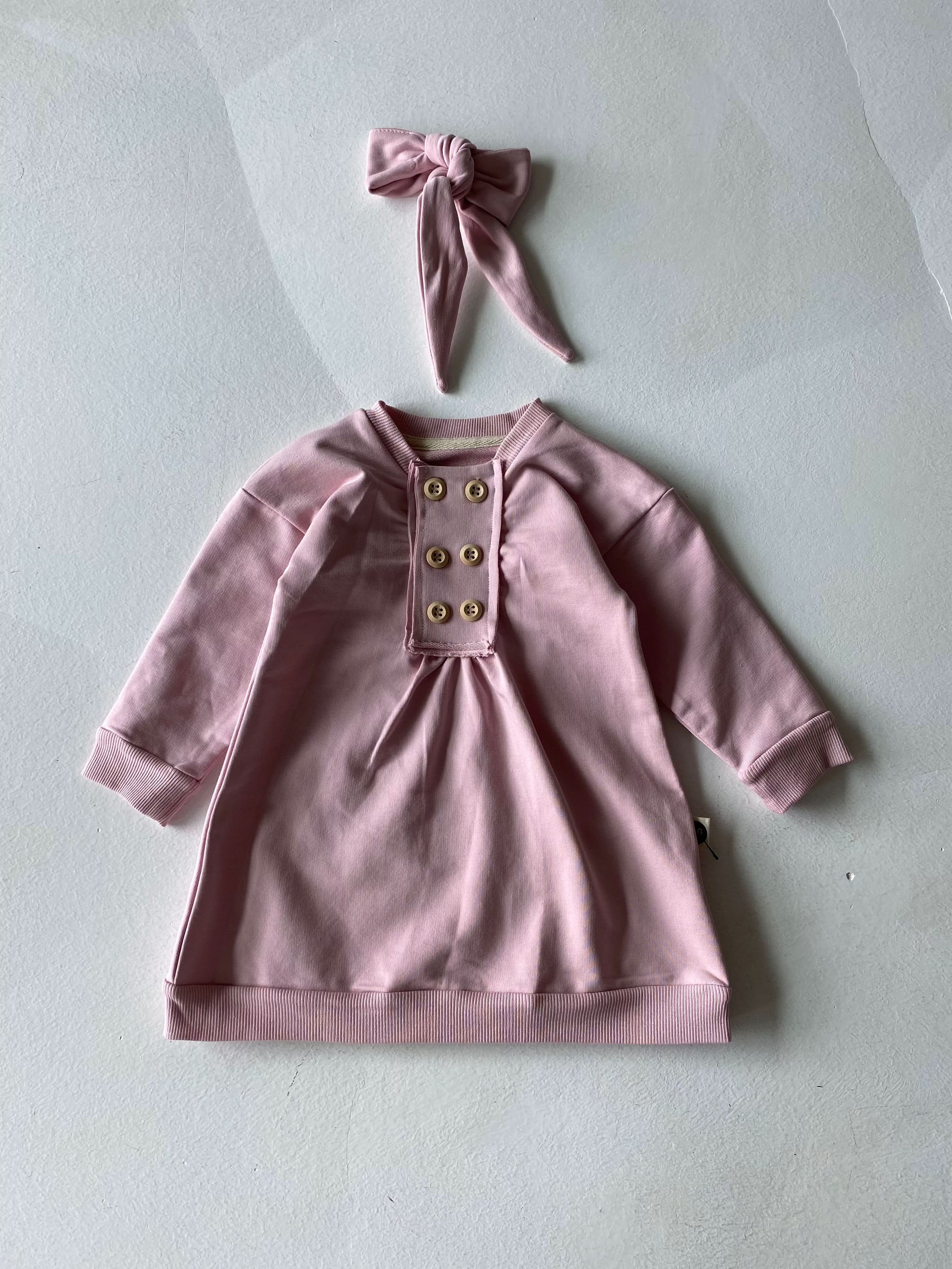 Baby Girl 2-Piece Outfit Set with Front Button Dress and Ruffled Headband - Perfect for Photoshoots, Parties & Special Occasions