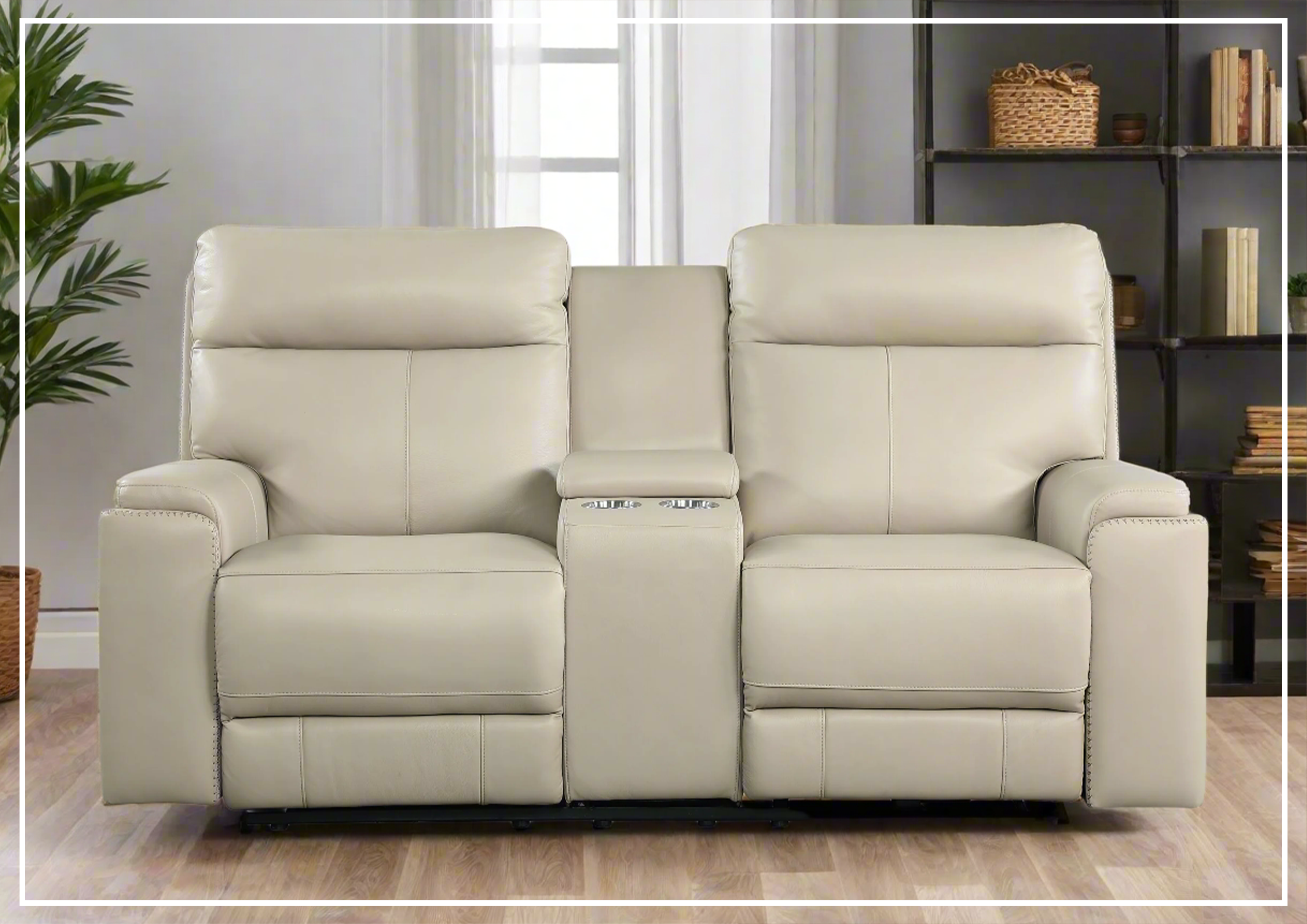 Gio Italia Bruna 2-Seater Genuine Leather Power Reclining Sofa with Console - Modern Living Room Furniture for Home Theater & Relaxation