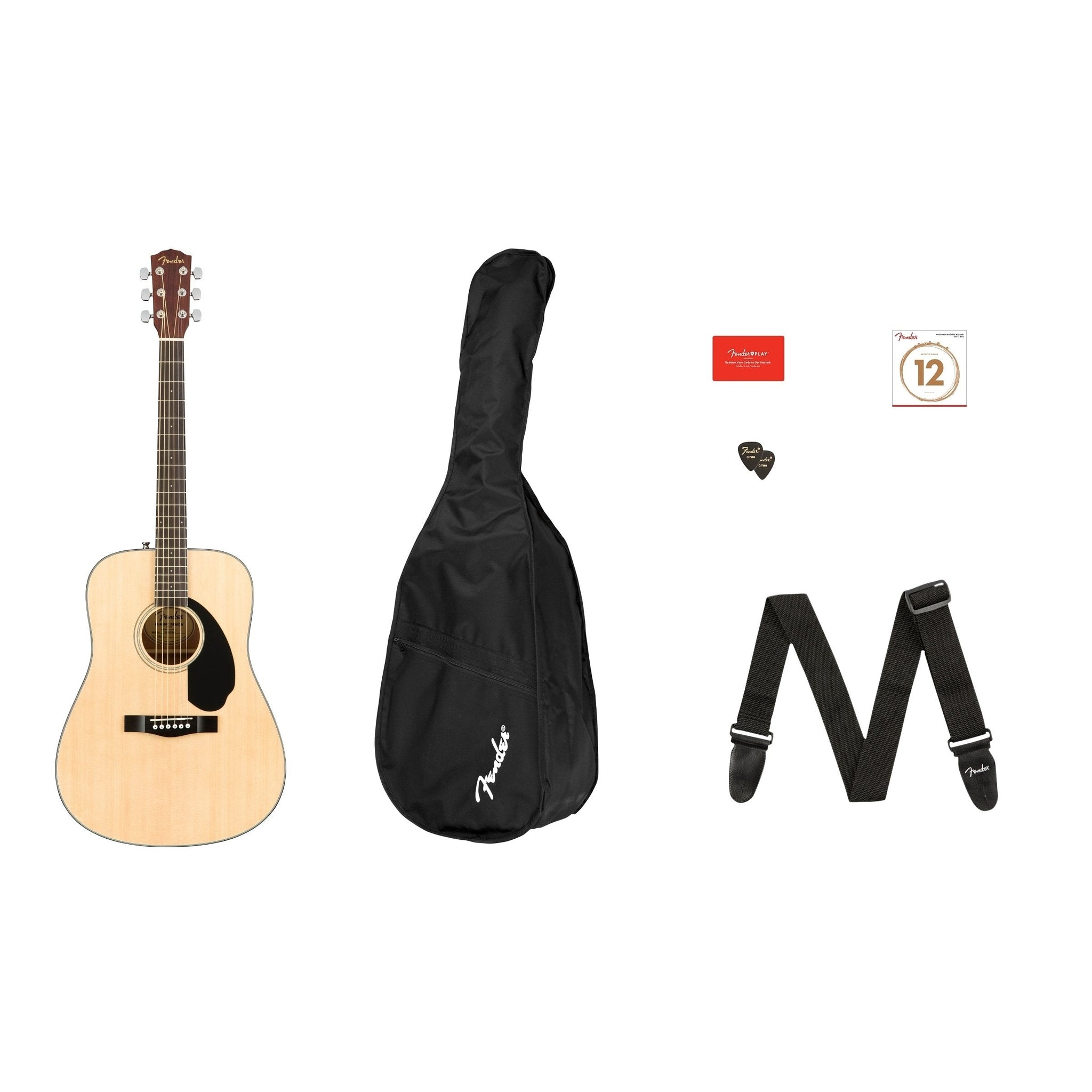 Fender CD-60S Solid Top Acoustic Guitar Pack with Gig Bag, Tuner, Strap, and Strings - Natural Finish for Beginners & Professionals | Perfect for Home Practice, Live Performances & Studio Recording