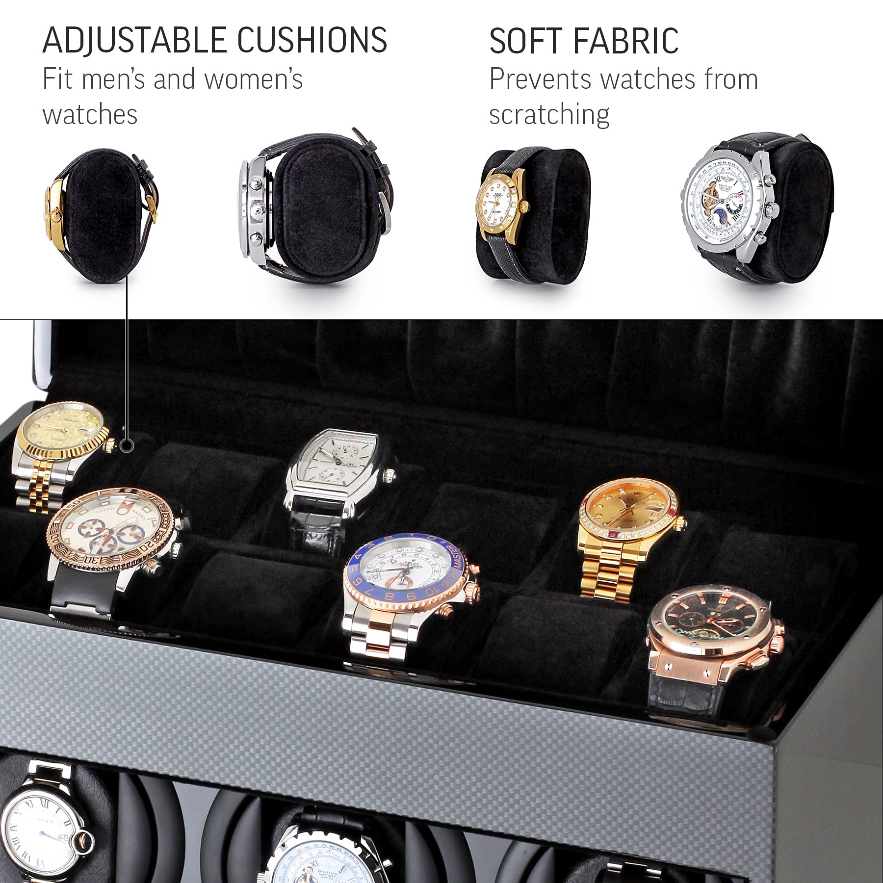 Premium Watch Winder & Storage Box - Holds 3 Automatic Watches & 12 Watch Storage | Perfect for Watch Collectors, Luxury Watch Display & Travel Watch Case