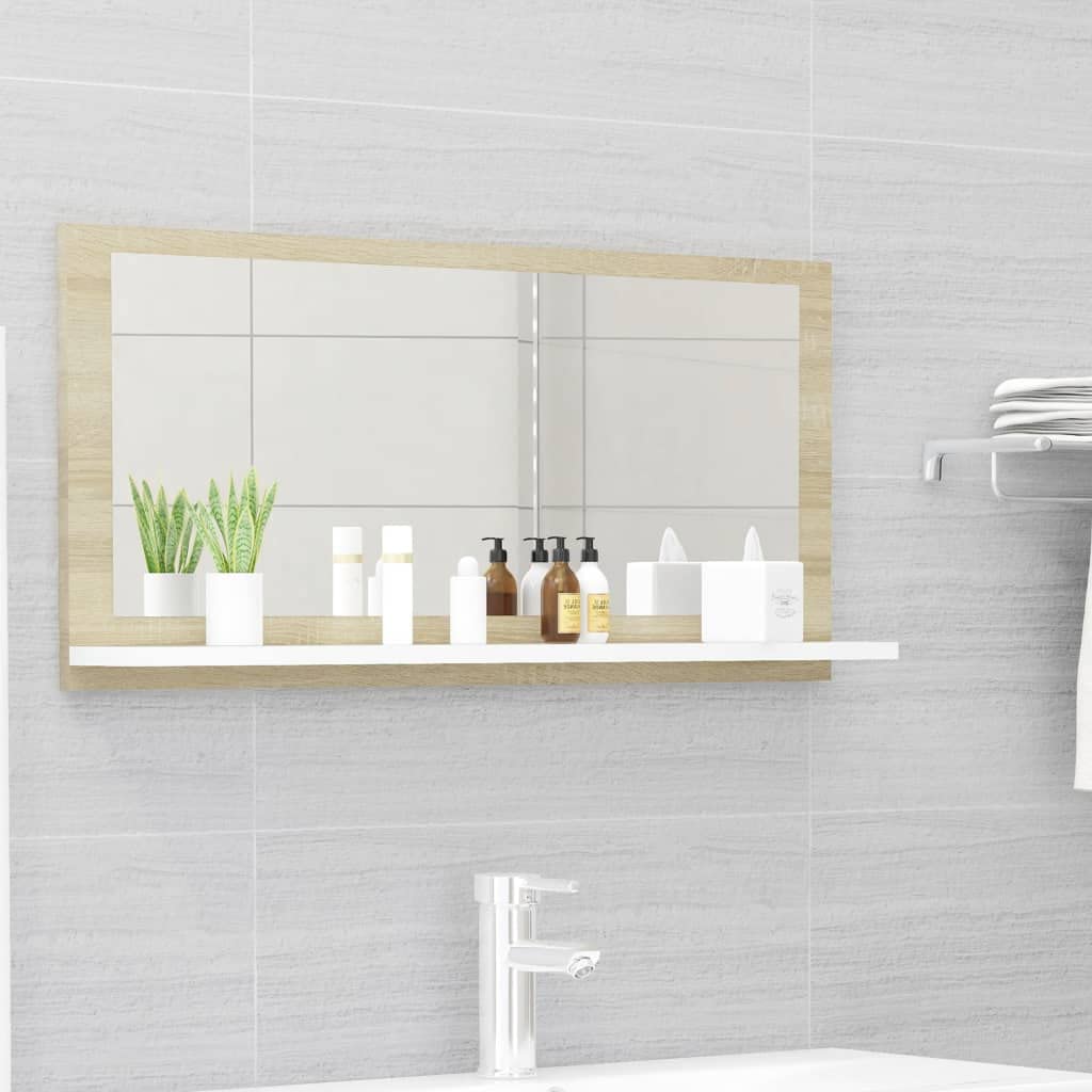 Modern Bathroom Mirror Cabinet with Storage - Wall Mounted Bathroom Furniture, White & Sonoma Oak Finish, 31.5