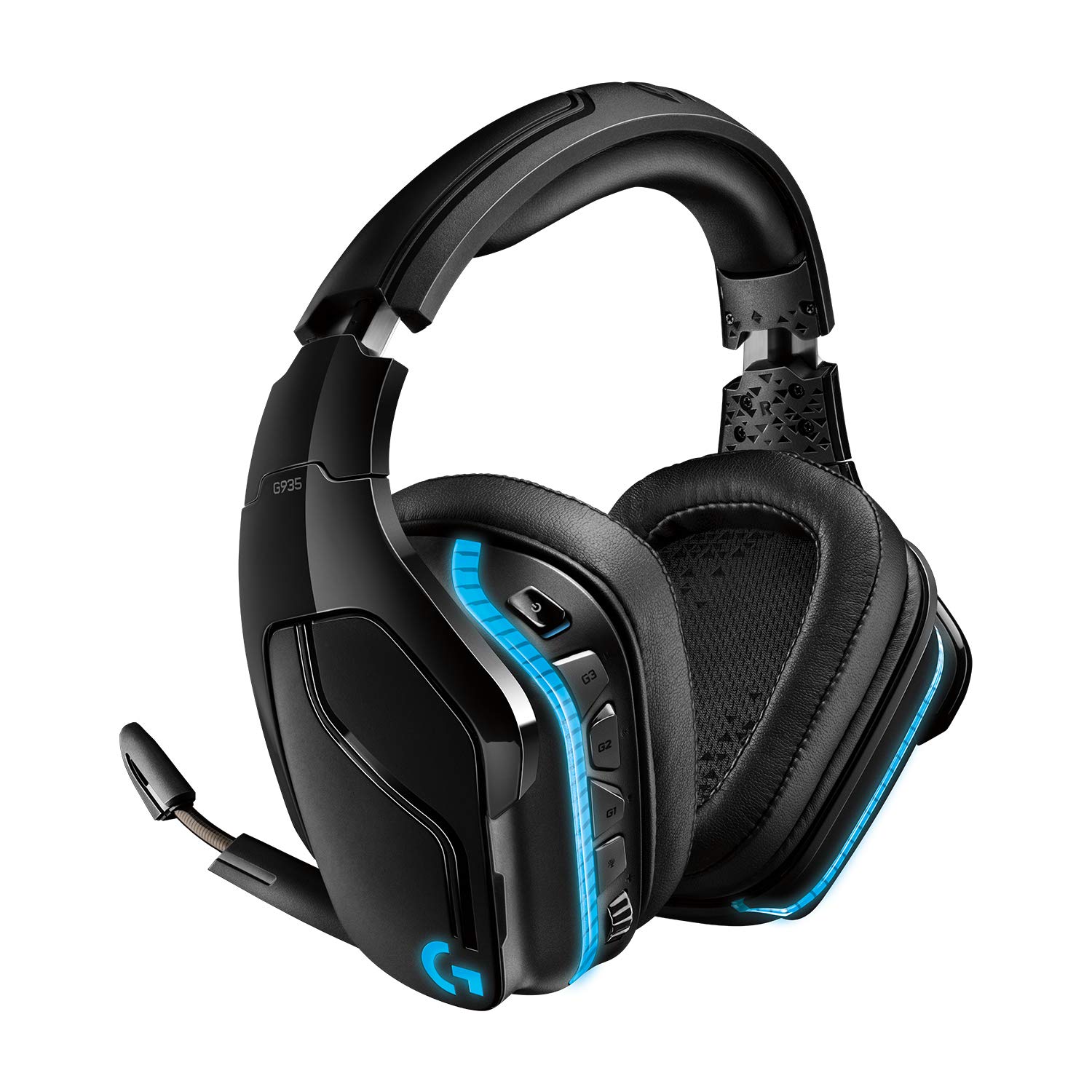 Logitech G935 Wireless RGB Gaming Headset with 7.1 Surround Sound, DTS X 2.0, 50mm Pro-G Drivers, 2.4GHz, Flip-to-Mute Mic - Compatible with PC, Mac, PS4 & Nintendo Switch (Black) - Perfect for Competitive Gaming & Immersive Entertainment