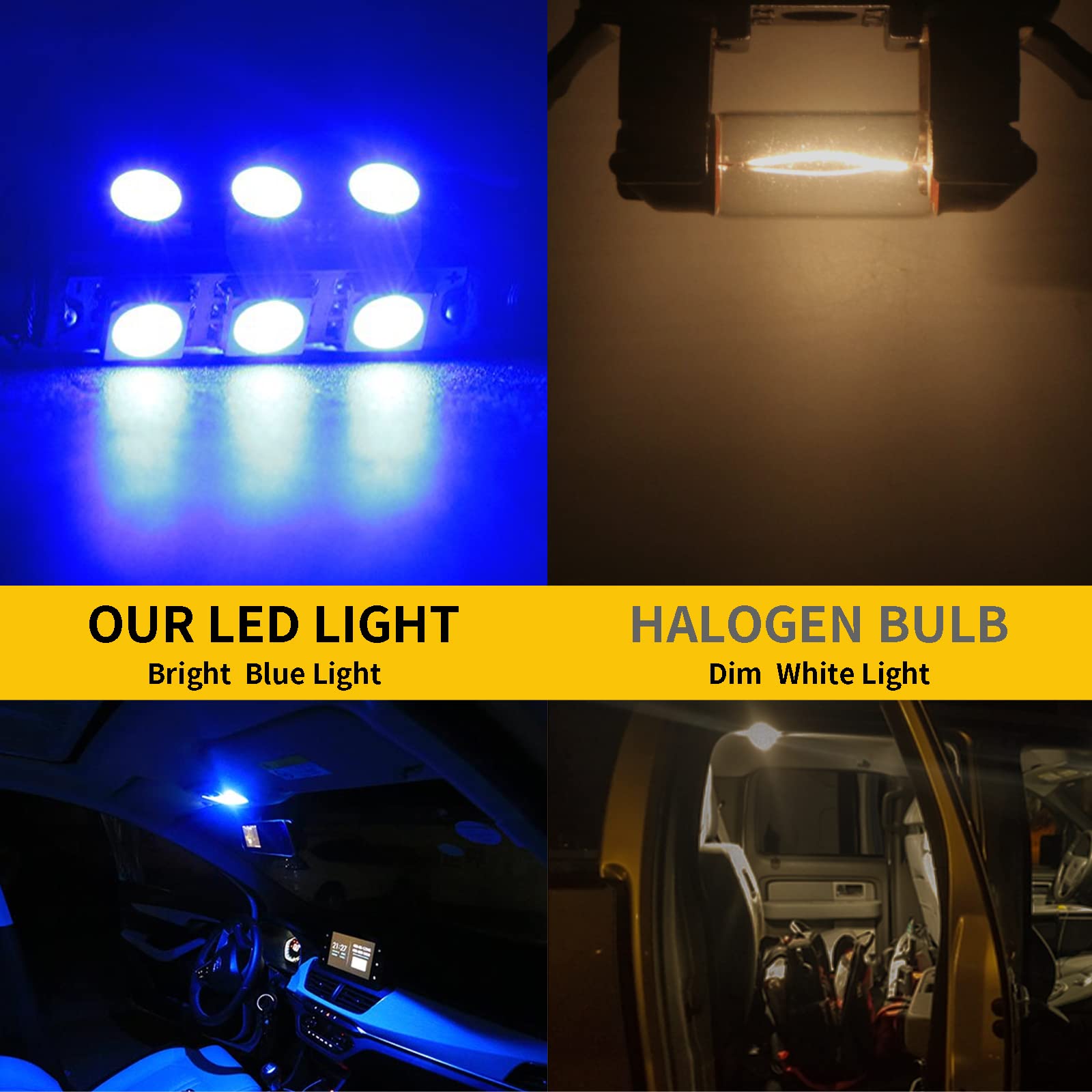 Everbright 6-Pack Blue 44MM 578 LED Bulbs - 569 211-2 212-2 Festoon LED Dome Lights for Car Interior, Trunk & License Plate (DC-12V) - Perfect for Vehicle Interior Lighting Upgrade & Customization