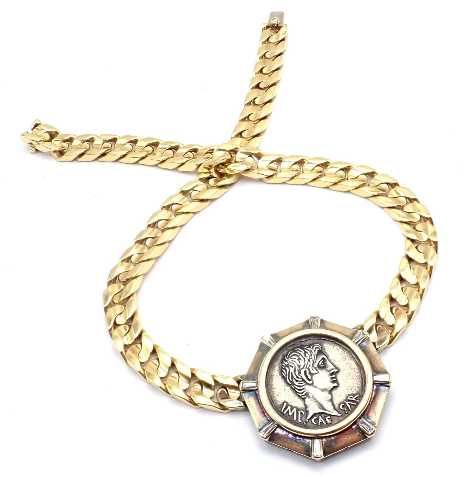 Authentic Bvlgari 18K Yellow Gold Diamond Monete Antique Coin Link Necklace - Luxury Vintage Jewelry for Women - Perfect for Gifts, Parties & Special Occasions