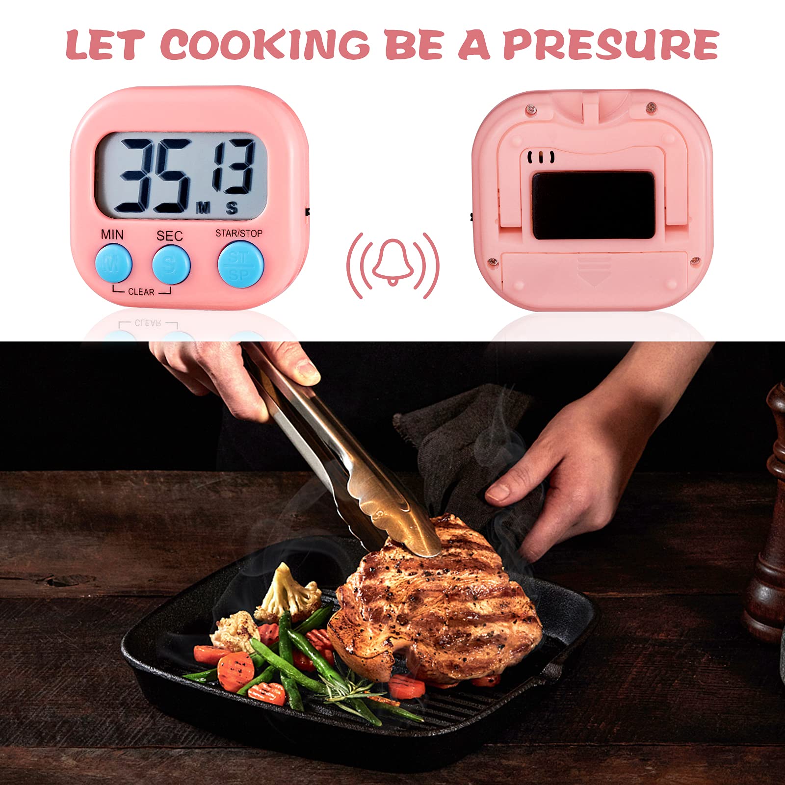 4-Piece Digital Kitchen Timer Set with Magnetic Back & ON/Off Switch - Large Display Countdown/Count Up Timer with Loud Alarm for Cooking, Baking, Teachers & Kids - Perfect for Classrooms, Kitchens & Home Use