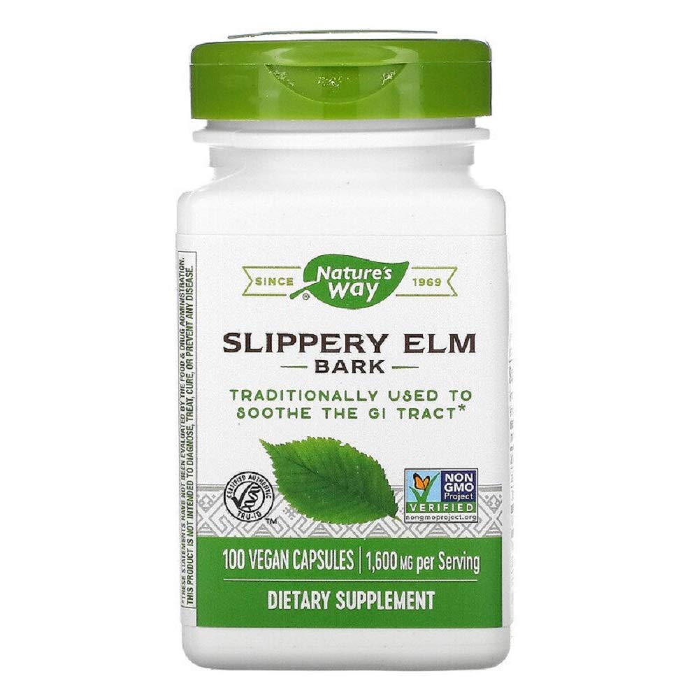 Nature's Way Slippery Elm Bark Supplement - Herbal Digestive Support & Throat Relief - Vegan Capsules for Soothing Cough, Heartburn & Gut Health - Perfect for Cold Season & Digestive Comfort