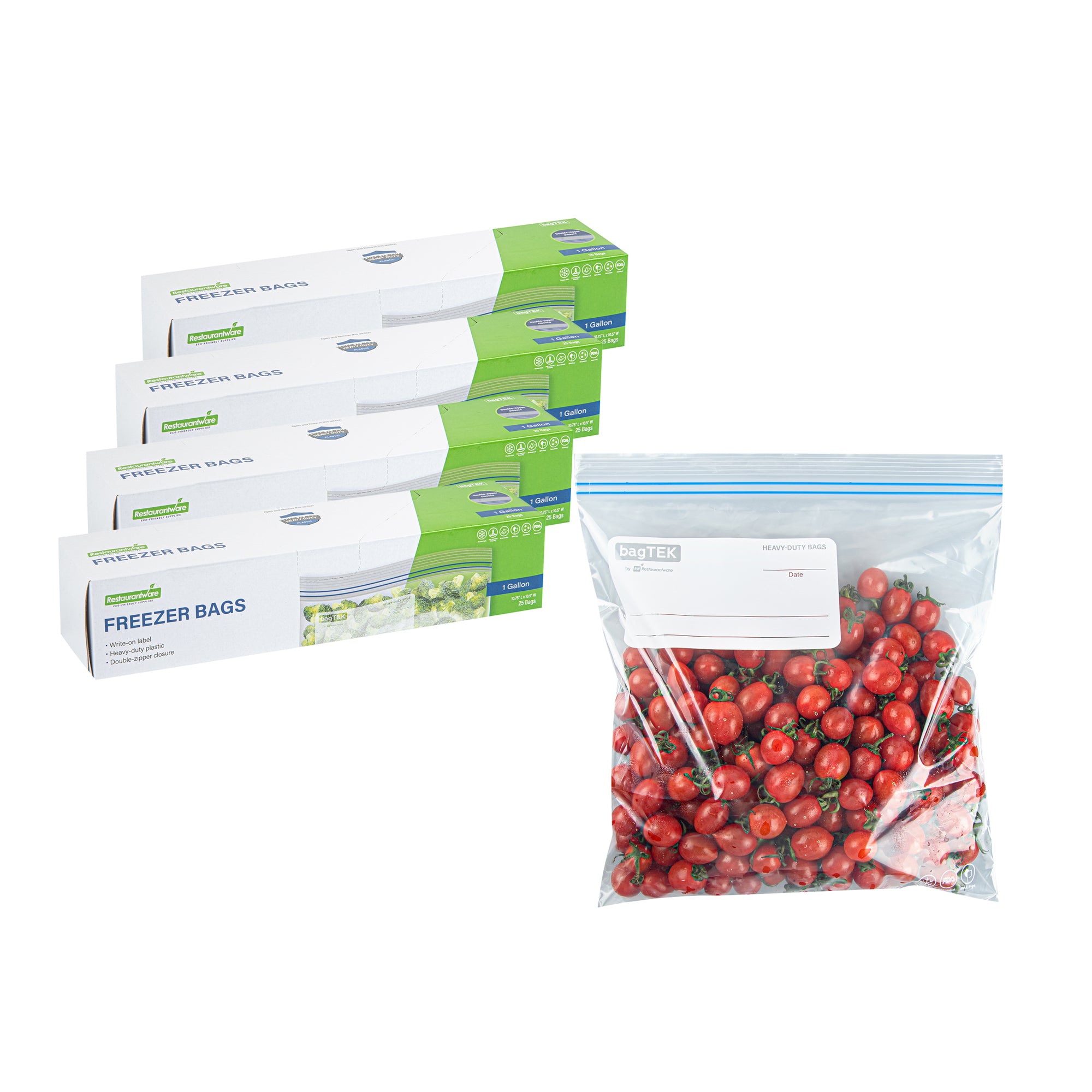 Bag Tek 1 Gallon Clear Plastic Freezer Bags - Double Zipper, BPA Free, Write-On Labels (10.75