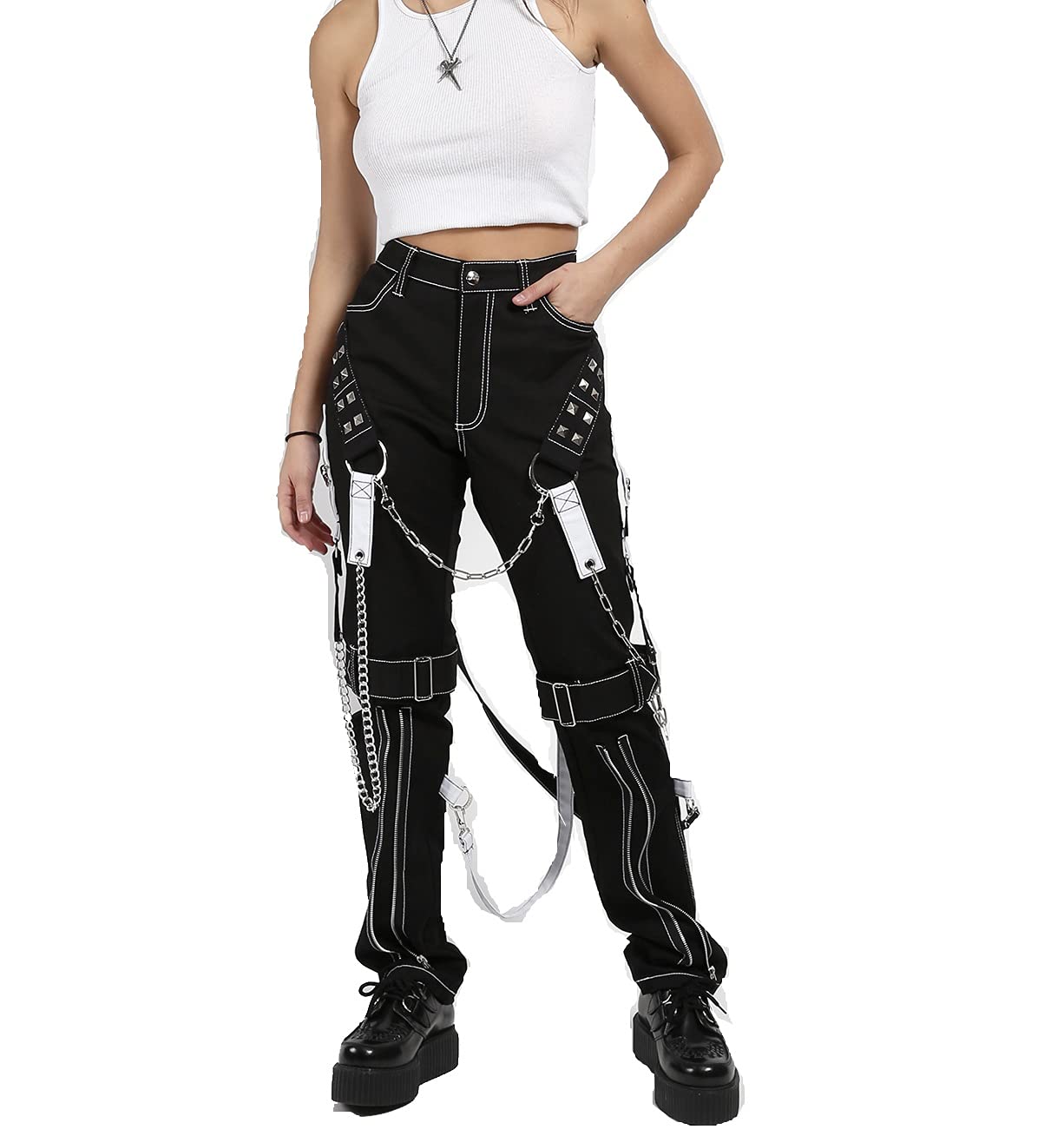 High-Quality Women's Gothic Tripp Chains Black Raider Punk Emo Rock Star Pants | Alternative Fashion for Concerts, Nightclubs & Halloween Costumes