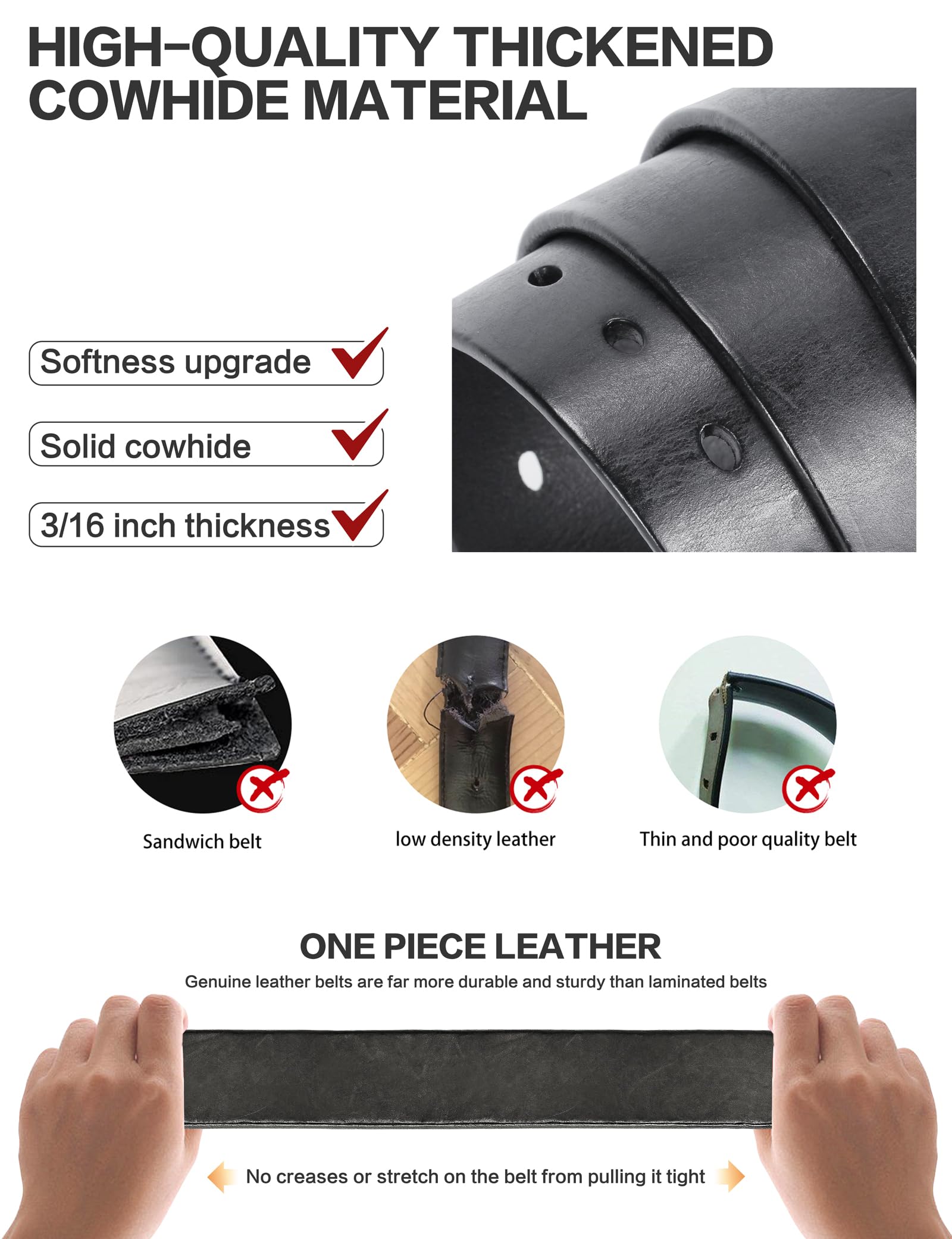 Premium Full Grain Leather Men's Belt - Heavy Duty Work Belt with High Hardness Buckle - Ideal for Construction, Outdoor & Casual Wear - Packed in Elegant Gift Box