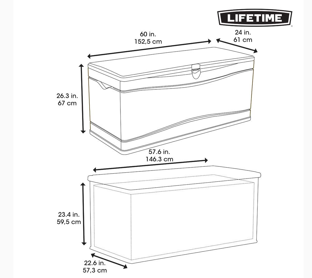 LIFETIME 60298 Heavy Duty 130-Gallon Outdoor Storage Deck Box - Waterproof & Weather-Resistant - Perfect for Patio Furniture Covers, Pool Toys, and Garden Tools Storage (Gray)