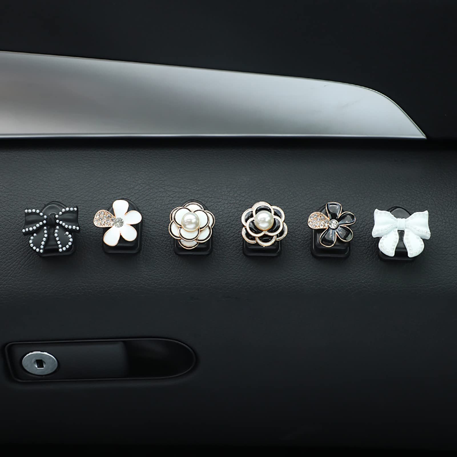 6PCS Bling Rhinestone Car Mini Sticky Hooks - Cute Cartoon Dashboard & Seat Back Hooks for Organizing USB Cables, Keys, Earphones - Perfect for Car Decor & Accessories Storage