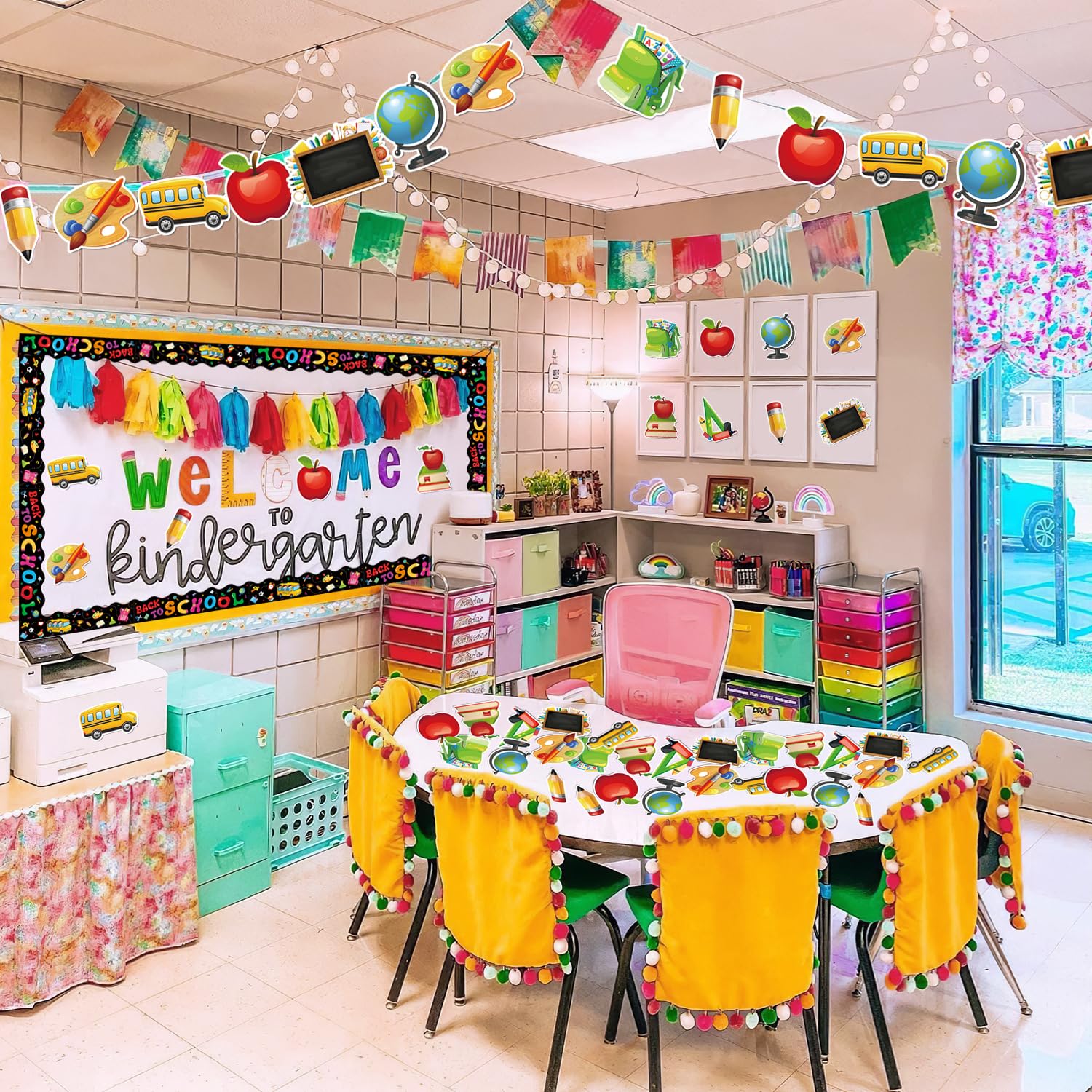 84-Piece Back to School Bulletin Board Decor Set - First Day of School Cutouts & Borders - Classroom Party Supplies for Teachers & Students - Perfect for School Open House, Classroom Decorations & Welcome Back Events