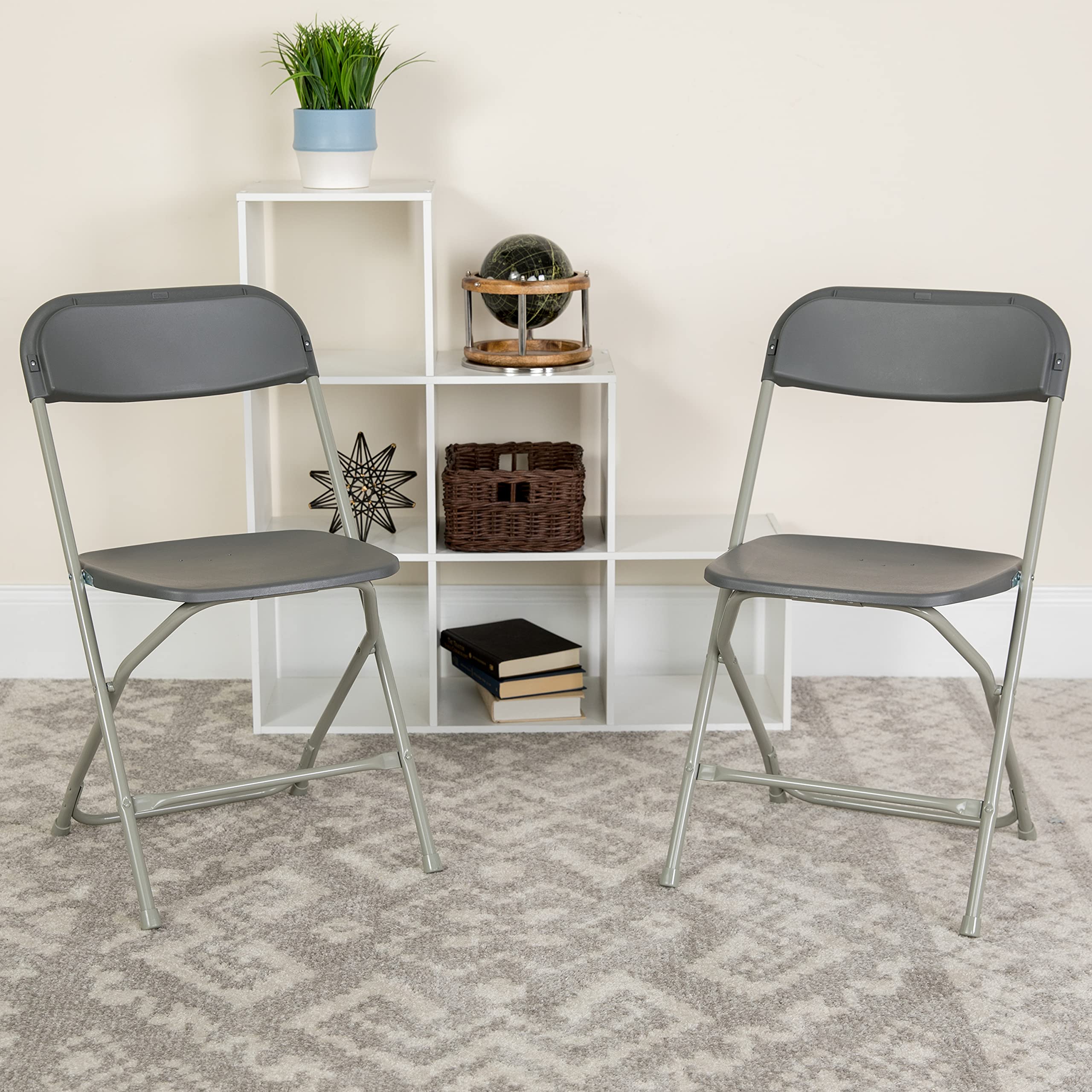 Heavy Duty Folding Chairs 4 Pack - 650LB Capacity Grey Plastic Event Chairs - Lightweight Portable Stackable Chairs for Outdoor Parties, Camping, Picnics & Home Use