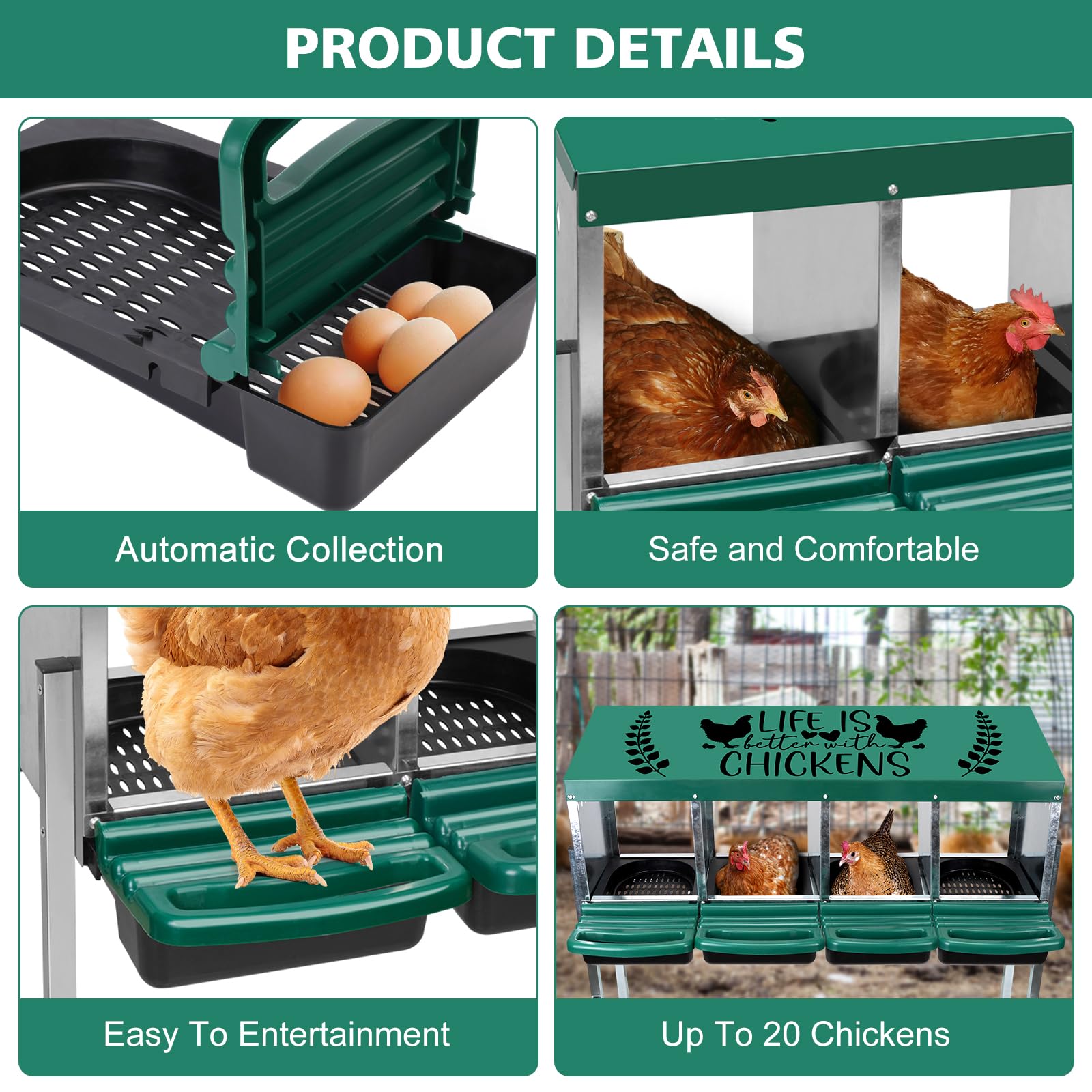 TGEYD 4-Hole Chicken Nesting Box with Perch - Heavy Duty Laying Hen Nest for 4-16 Chickens - Perfect for Backyard Coops, Poultry Farms & Egg Production