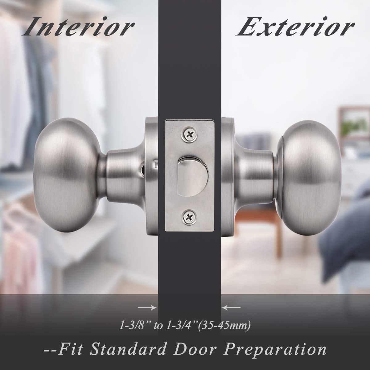 Probrico 3-Pack Oval Hall & Closet Passage Door Knobs - Brushed Nickel Stainless Steel Keyless Entry Door Handles with Egg Style Design for Bedrooms, Bathrooms & Interior Doors