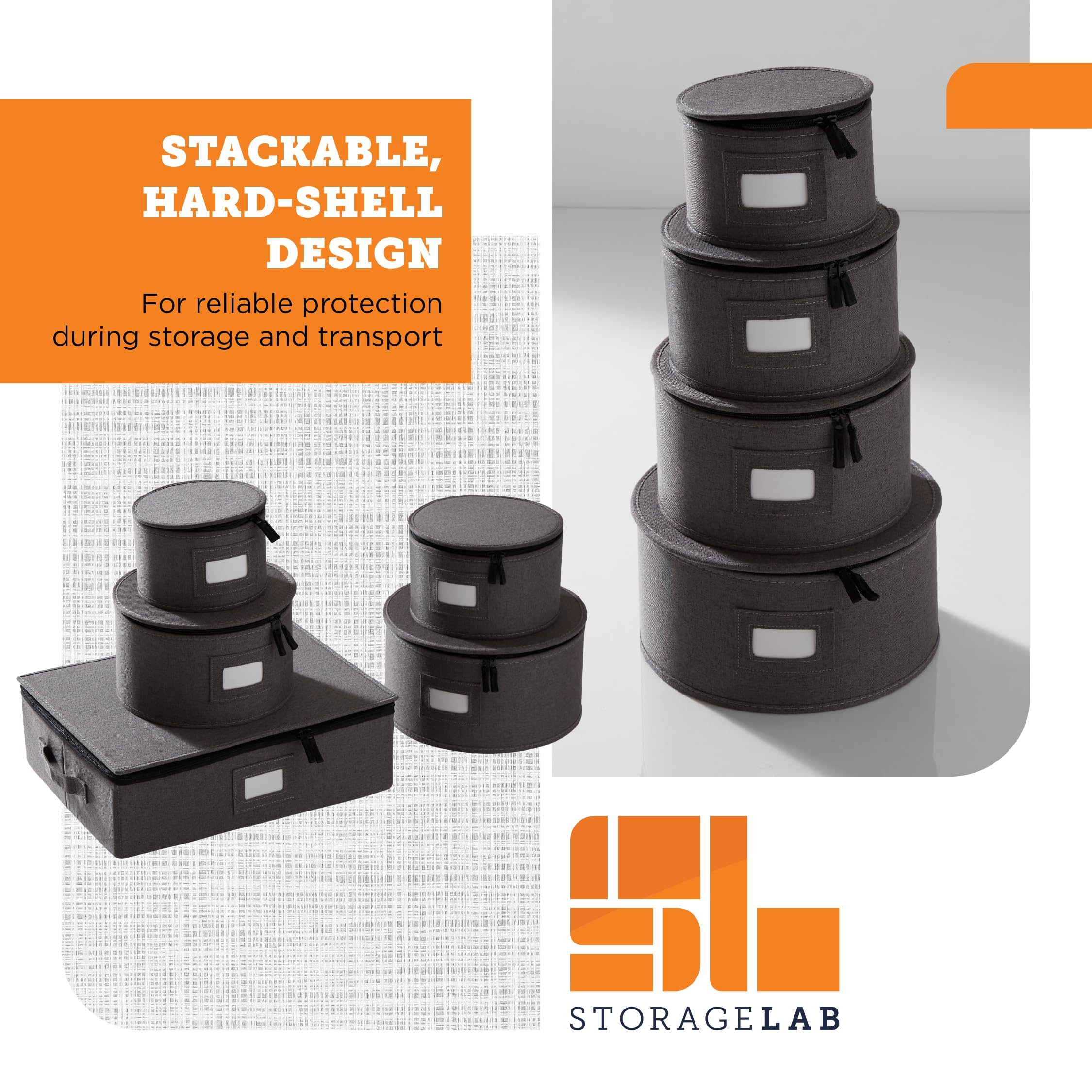 Hard Shell Storage Case with Felt Dividers - 5pc Set for Kitchen & China Organization