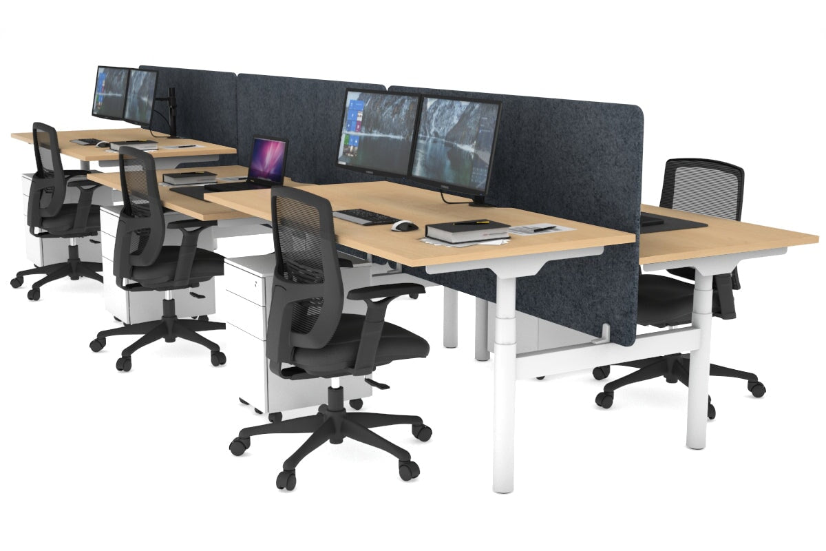 Flexi Premium Height Adjustable 6-Person Office Workbench - White Frame [1200L x 800W with Cable Management] - Ideal for Collaborative Workspaces, Home Offices & Coworking Environments