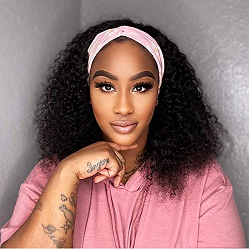 Amella 150% Density Kinky Curly Human Hair Headband Wig - Glueless No Lace Front Machine Made Wig for Black Women | Natural Black Color 18 Inch | Perfect for Daily Wear, Parties & Protective Styling