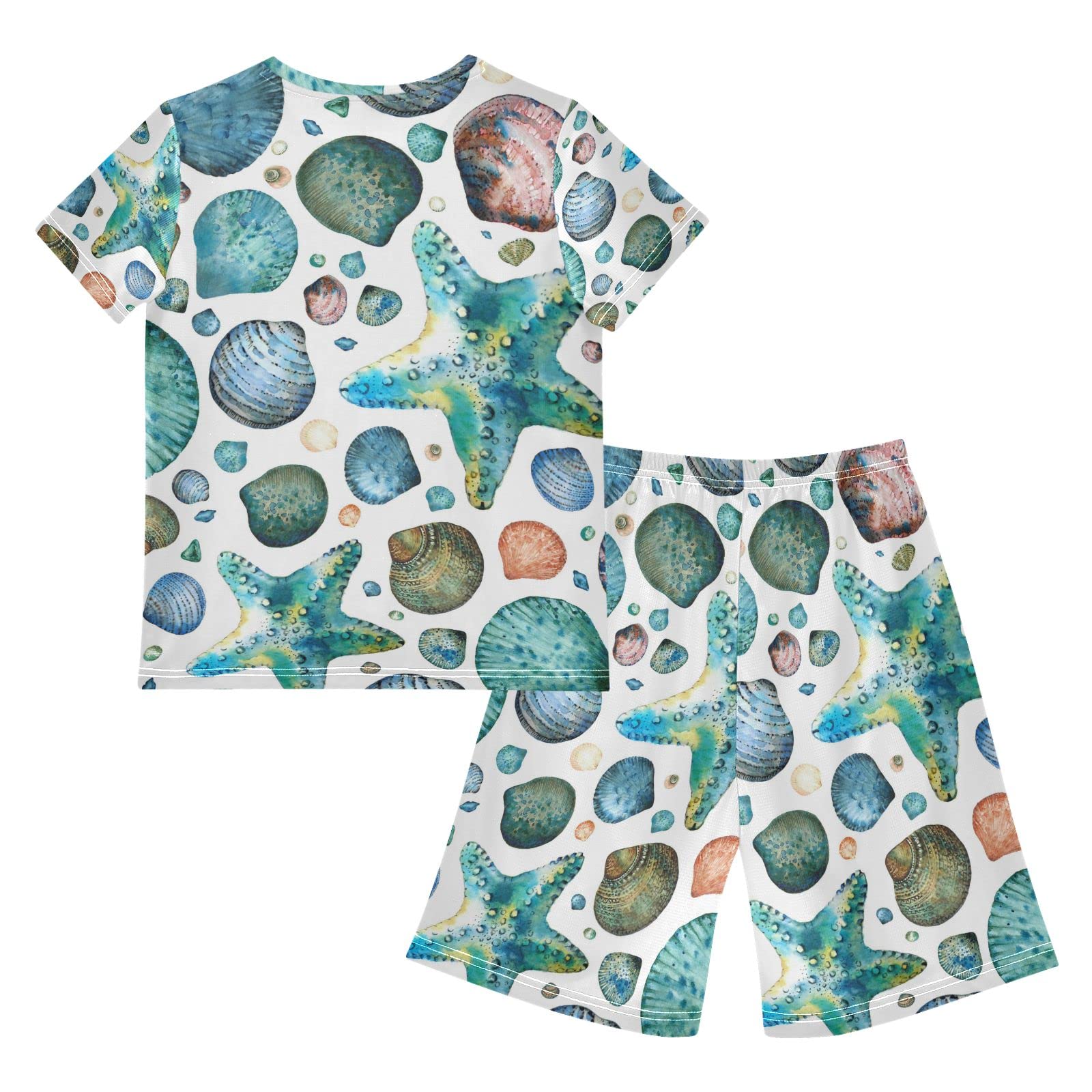 Watercolor Seashells & Starfish Boys Summer Outfits - Cute Beach Shorts Set for Kids | Perfect for Beach Vacations, Pool Parties & Summer Playdates