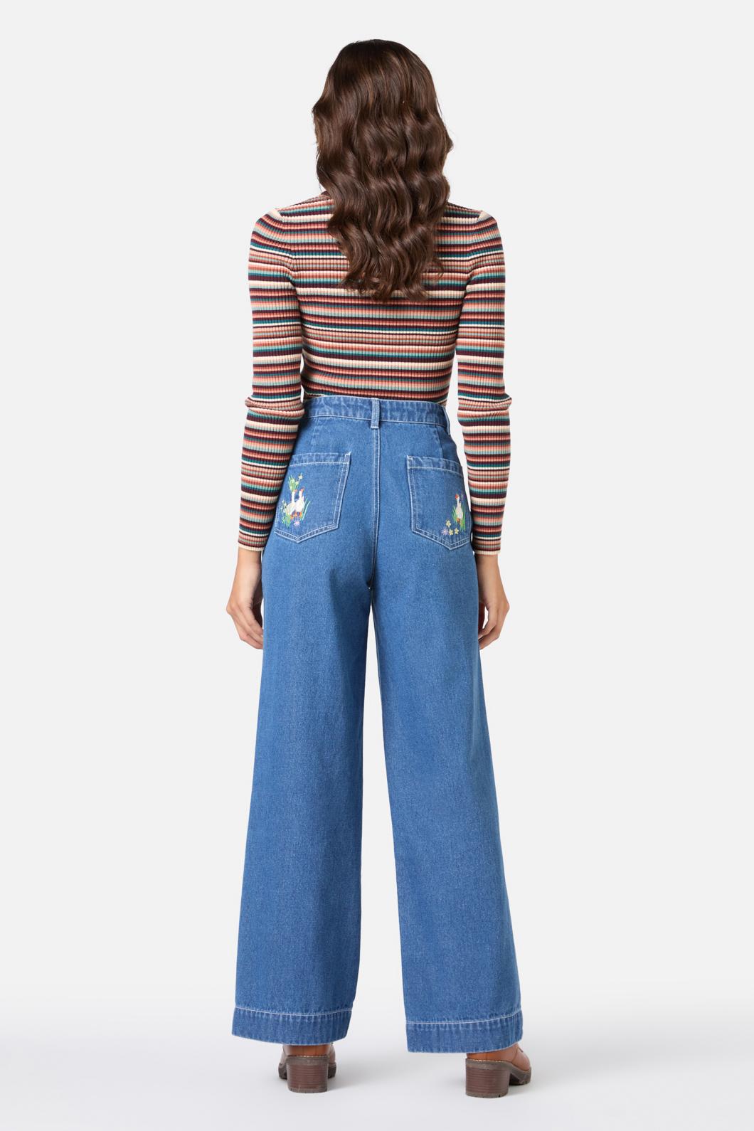 Stylish Goose Embroidered Denim Jeans for Women - Trendy High Waist Skinny Jeans with Unique Goose Embroidery - Perfect for Casual Wear, Street Style & Everyday Fashion