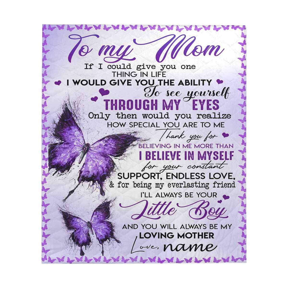 Personalized 'To My Mom from Son' Throw Blanket - Queen Size 70x80 Inches - Custom Name Quilt for Loving Mothers - Perfect for Mother's Day Gifts, Family Reunions & Cozy Home Decor