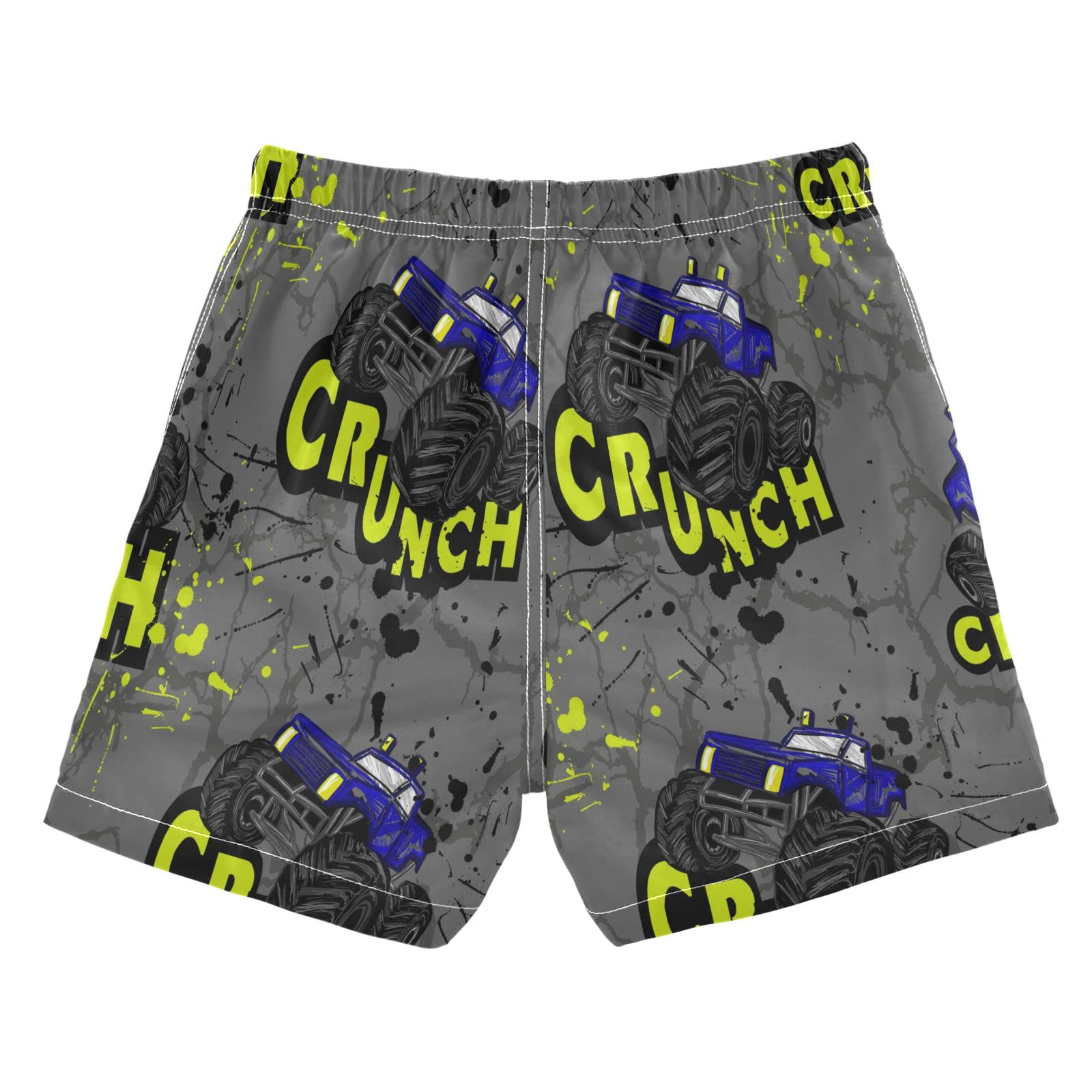 Hand Drawn Monster Truck Swim Trunks for Boys - Toddler Beach Board Shorts | Kids Swimsuit Size XL | Perfect for Pool, Beach & Summer Water Activities