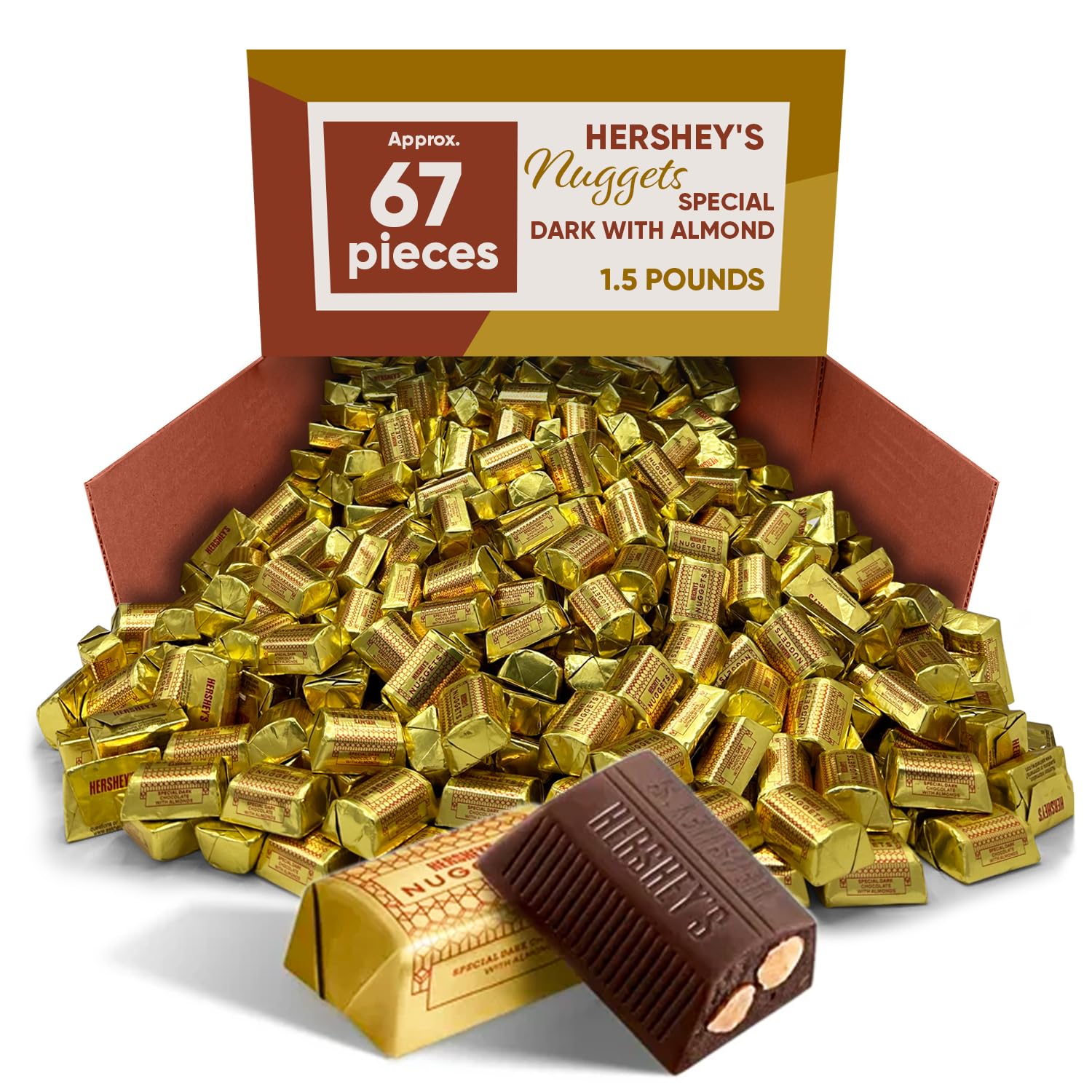 Hershey's Special Dark Chocolate Covered Almonds 1.5lb (67 Pieces) - Bulk Individually Wrapped Dark Chocolate Candy Bars - Perfect Snack for Adults & Kids - Great for Gifts, Candy Dishes, Weddings, Piñatas, Holidays, Office Treats & Movie Nights
