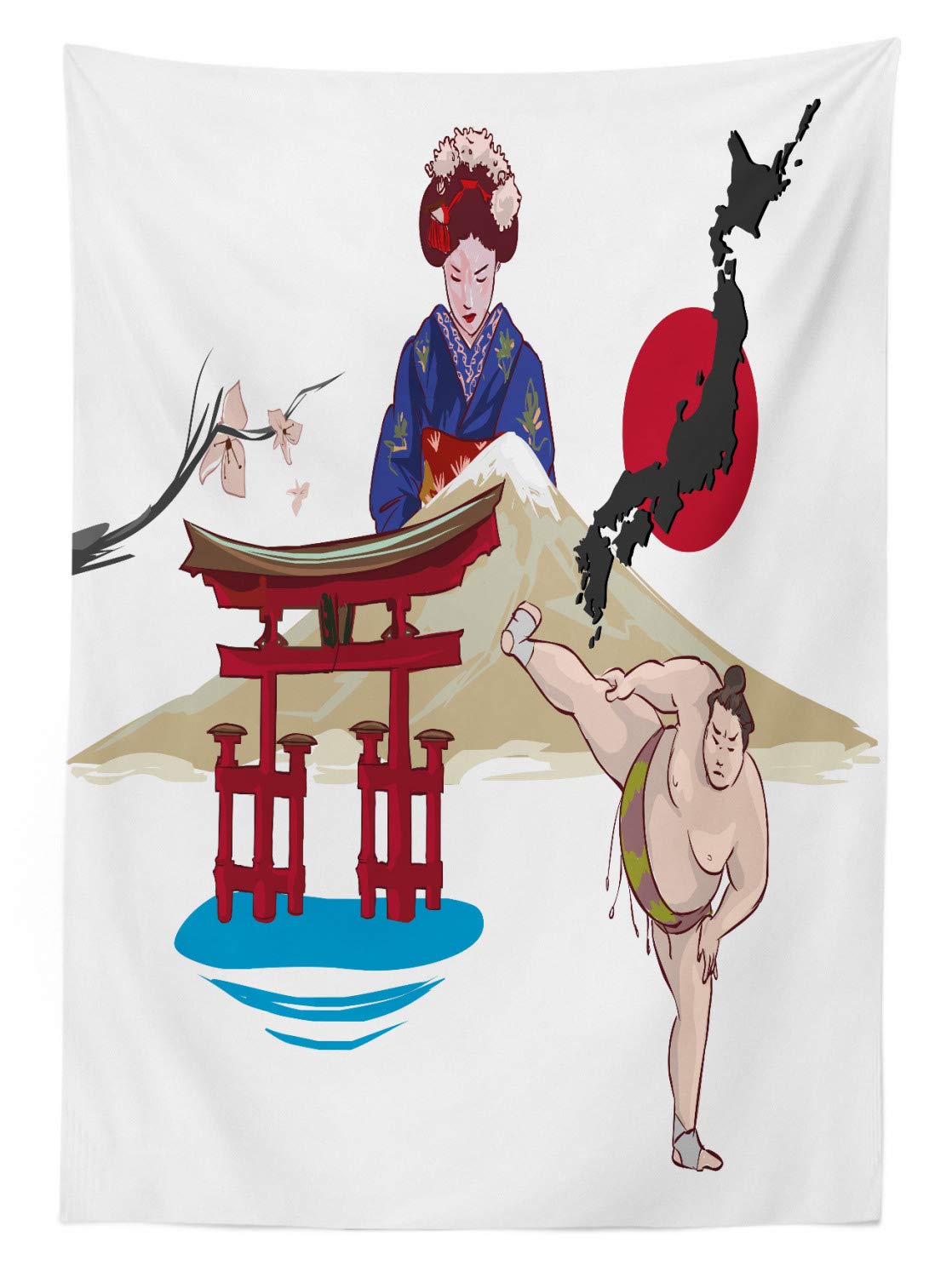 Ambesonne Asian Outdoor Tablecloth - Japanese Traditional Hand Fan Design, Washable Picnic Table Cover 58