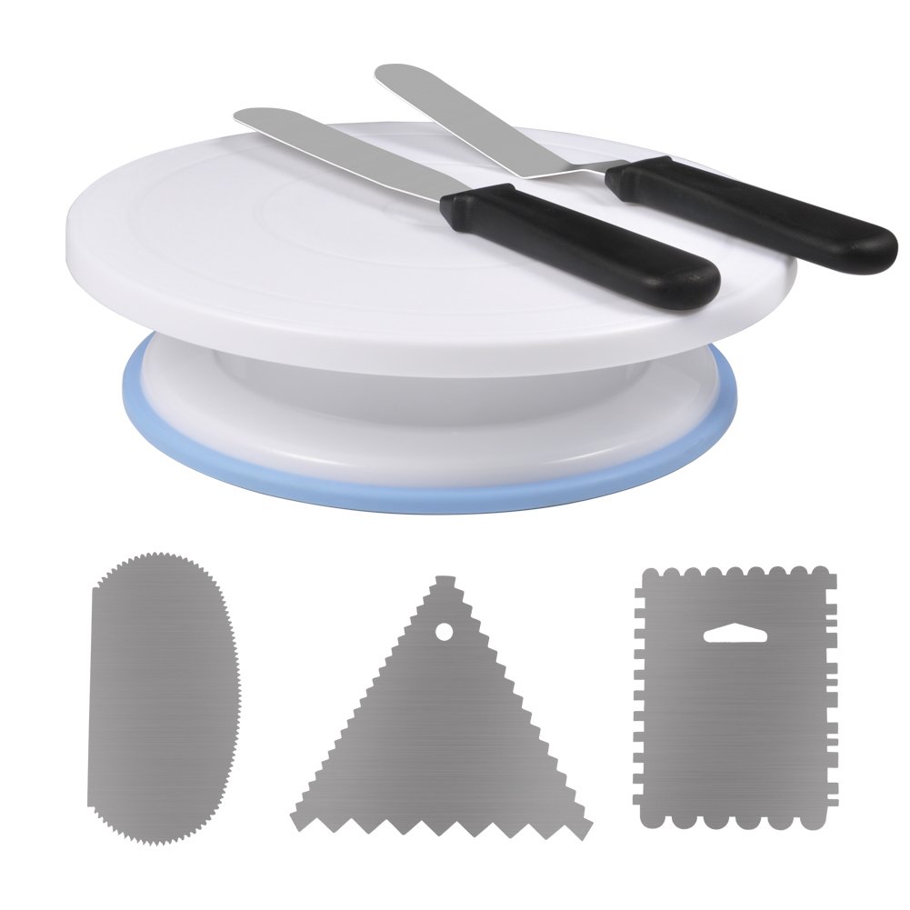 11-Inch Cake Decorating Turntable with 3 Scraper Combs & 2 Icing Spatulas - Professional Baking Tools for Cake Making, Fondant Decorating, Cupcakes & Pastry - Perfect for Home Bakers & Professional Chefs