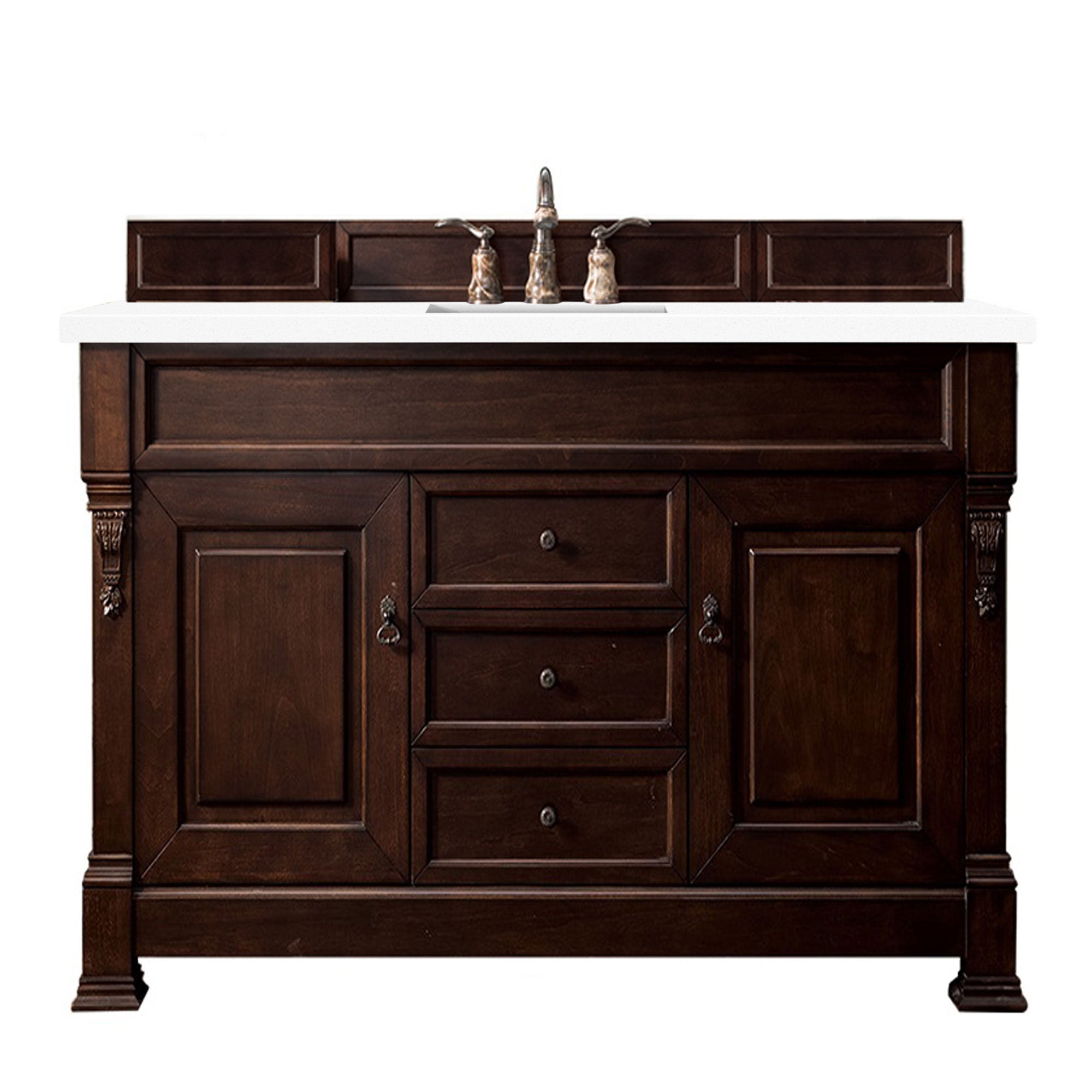 Brookfield 60 Inch Single Bathroom Vanity with Burnished Mahogany Cabinet & 3CM Classic White Quartz Countertop - Perfect for Modern Home Bathroom Remodeling