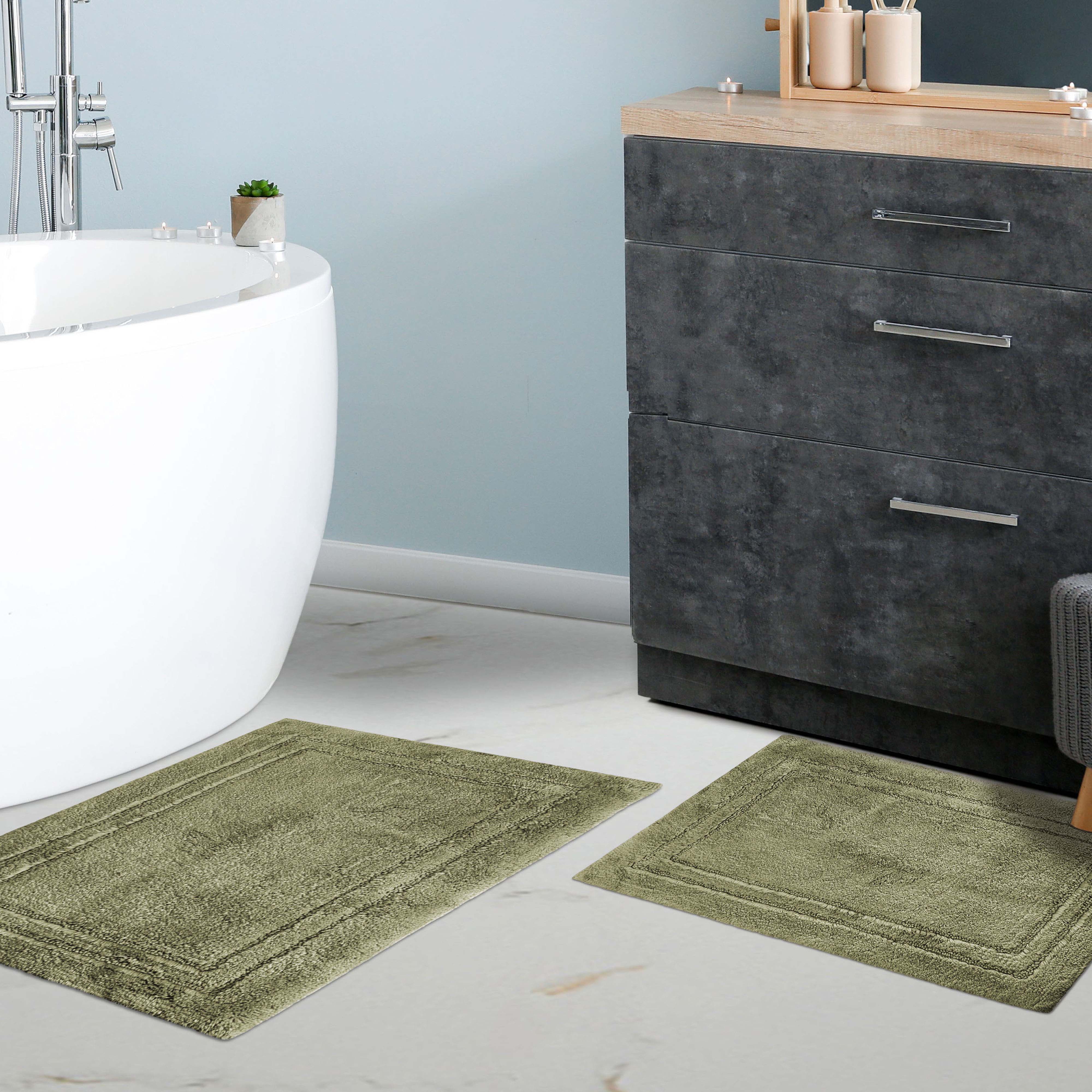 Premium Cotton Non-Slip 2-Piece Bath Rug Set - Soft Absorbent Bathroom Mat for Shower, Tub & Vanity Area - Machine Washable Bath Mats for Safety and Comfort