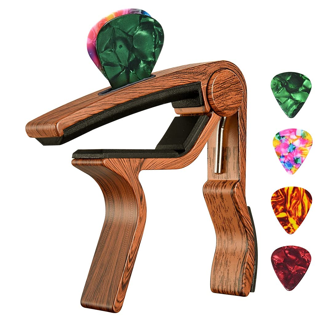 Premium Guitar Capo with Built-in Pick Holder - Clip-on Capo for Acoustic & Electric Guitars, Ukuleles - Perfect for Live Performances, Studio Recording & Practice Sessions