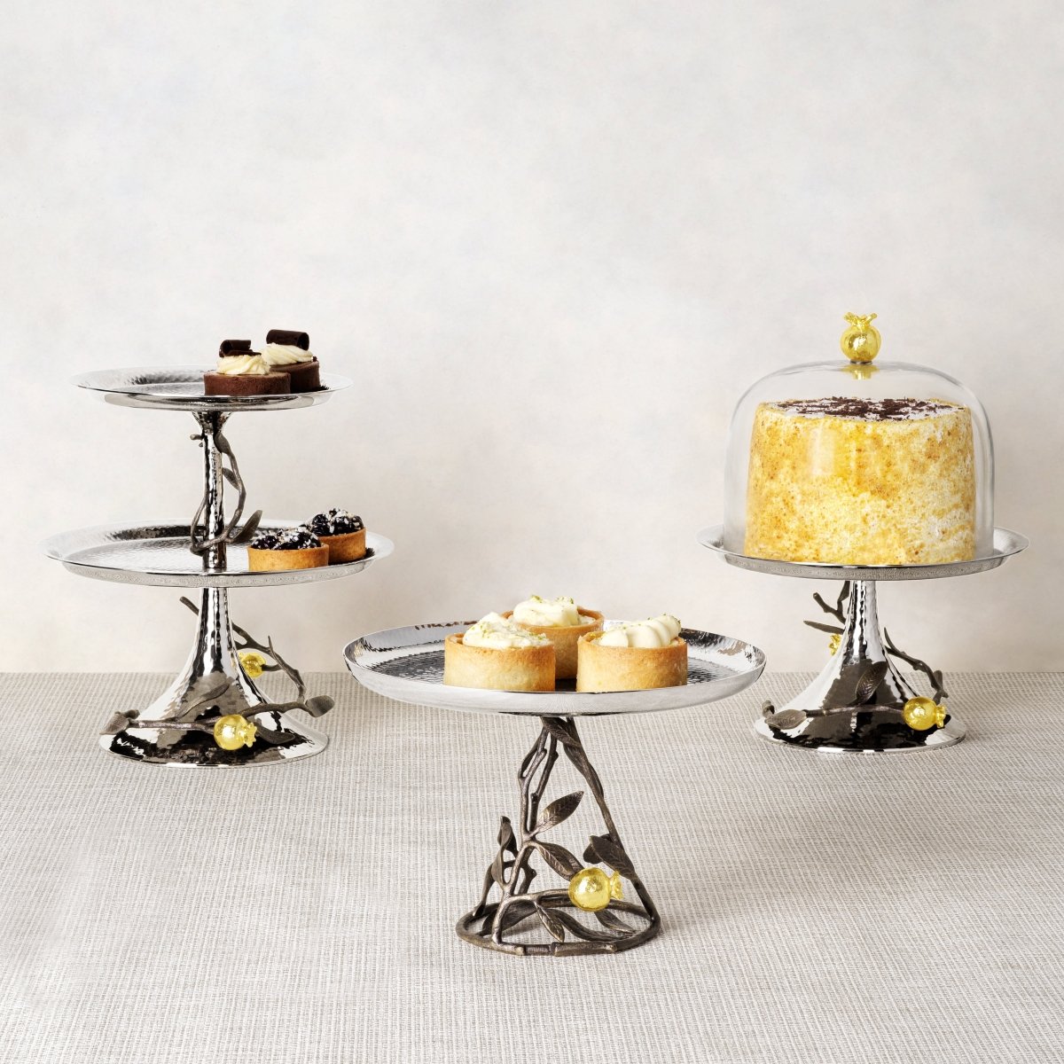 Fresh Pomegranate Pastry Dessert Plate with Glass Dome Lid - Perfect for Elegant Dessert Display, Afternoon Tea, and Party Serving