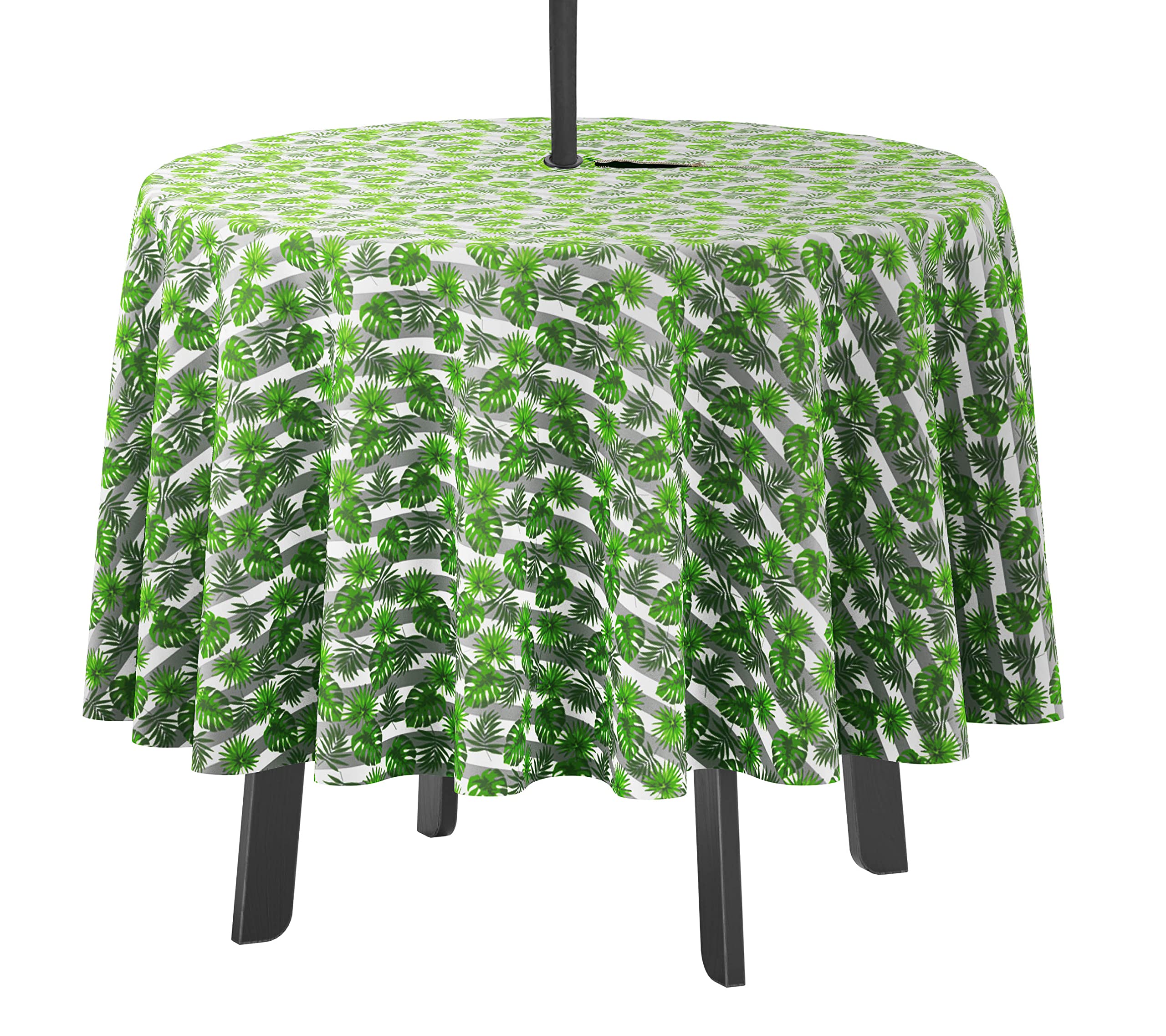 58 Inch Round Waterproof Tablecloth with Umbrella Hole & Zip - Indoor/Outdoor Table Cover for Patio, Backyard, Garden - Light Gray & Green Options