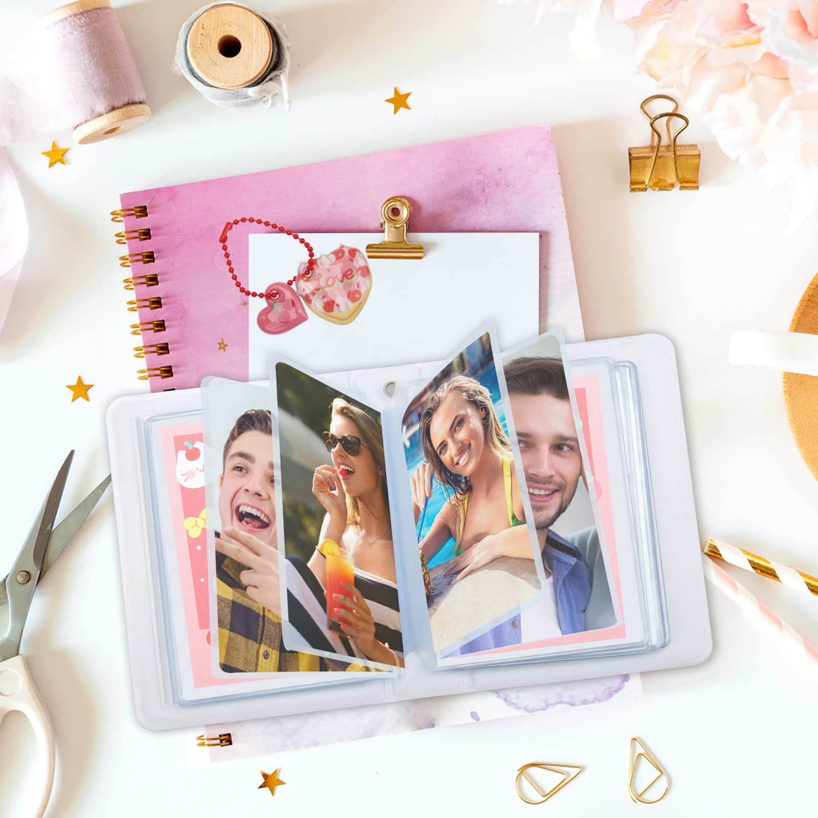 3 Inch Mini Photo Album - 40 Pocket Kpop Photocard Holder with Heart Cherry Pendant & Rabbit Card | Cute Hollow Out Binder for Collecting Pictures (Red) | Perfect for Kpop Fans, Memory Keeping, and Gift Giving