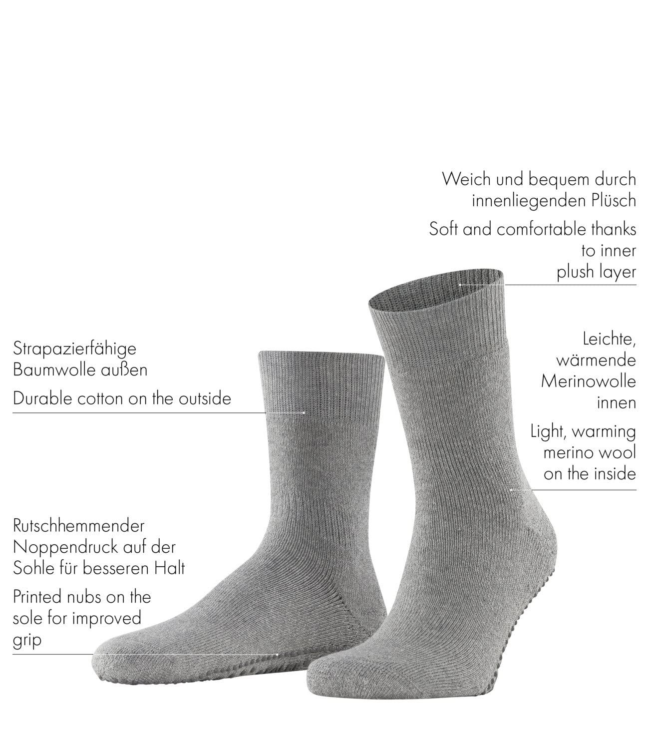 FALKE Men's Non-Slip Slipper Socks with Grips on Sole - Comfortable Indoor/Outdoor House Shoes for Relaxing at Home, Yoga, or Travel - Size M (1 Pair)