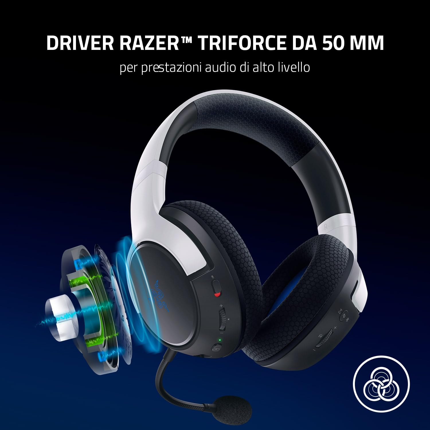 Razer Kaira Wireless Gaming Headset for PlayStation 5 - 50mm TriForce Titanium Drivers, HyperClear Cardioid Mic, SmartSwitch, FlowKnit Memory Foam - Black & White - Perfect for PS5 Gaming, Streaming & Online Chat