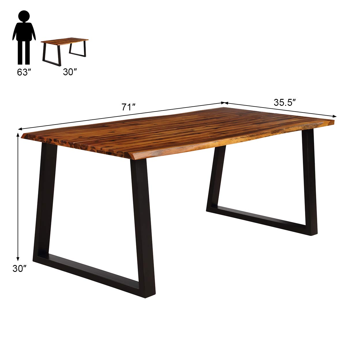 Giantex 6-Person Rectangular Acacia Wood Dining Table - Rustic Farmhouse Style Indoor/Outdoor Patio Furniture Set (Rustic Brown & Black) - Perfect for Backyard BBQs, Family Gatherings & Outdoor Entertaining