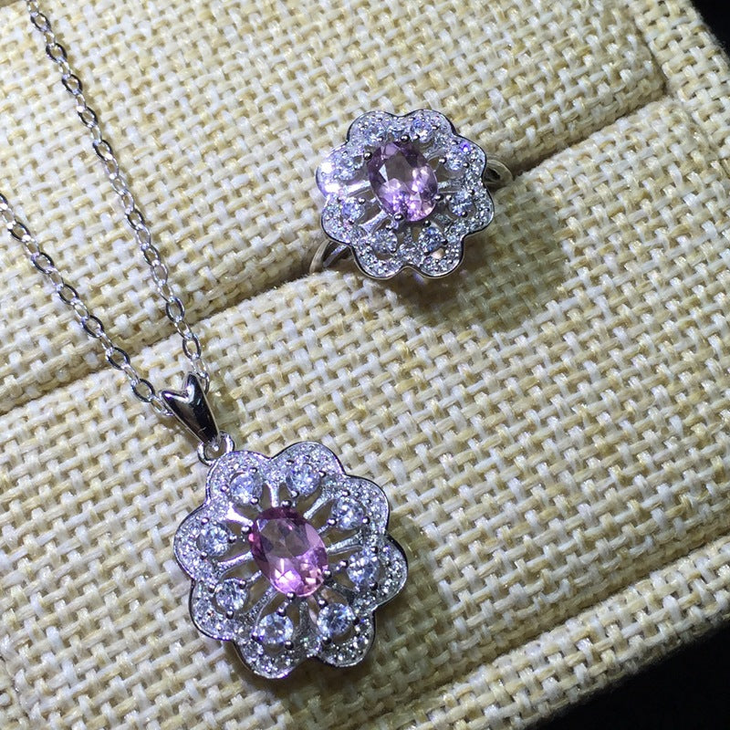 1ct Pink Tourmaline Jewelry Set - Elegant Pink Tourmaline Ring & Necklace for Women | FME S207 | Perfect for Valentine's Day Gifts, Anniversary Presents & Special Occasions